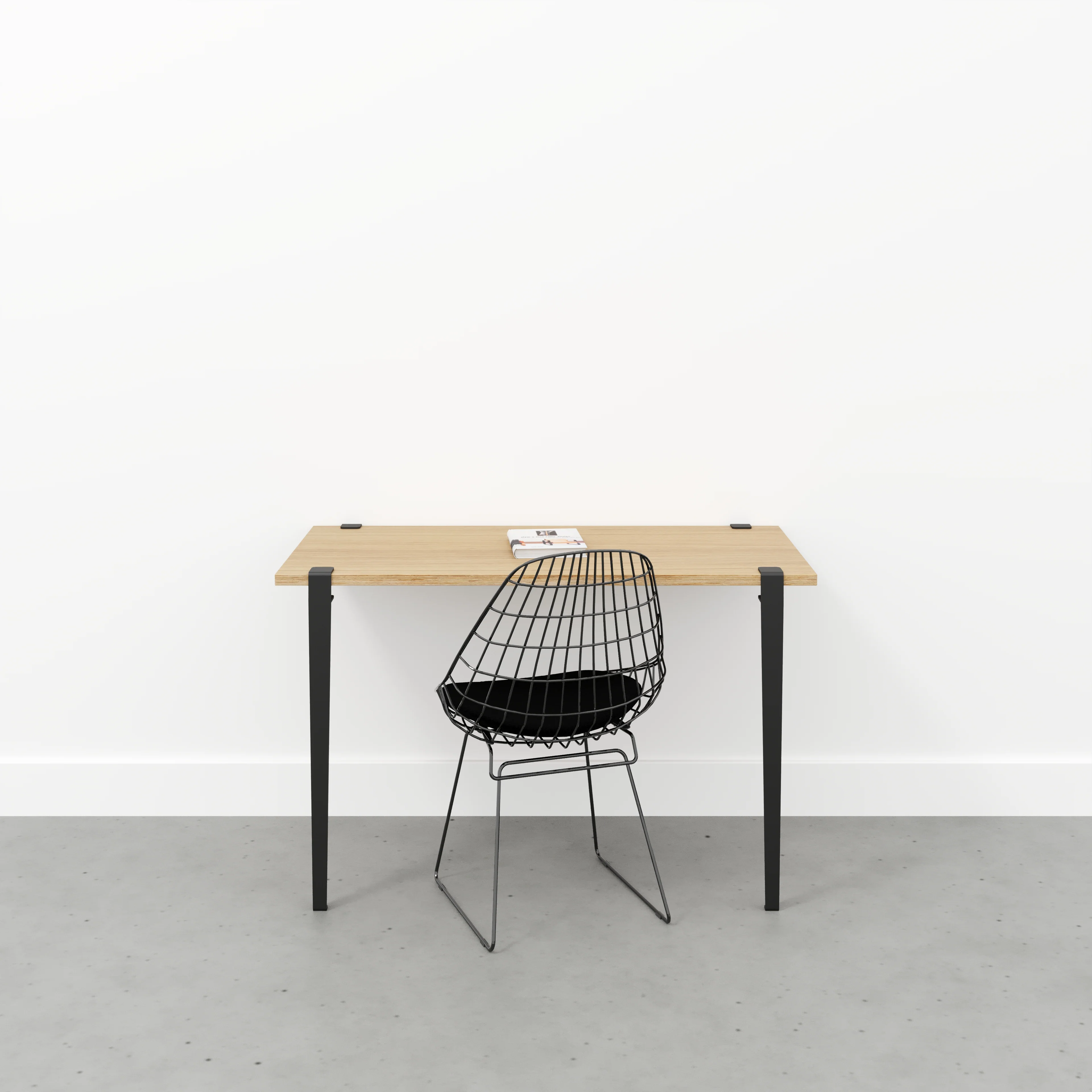 Plywood Wall Desk with Black Tiptoe Legs and Tiptoe Wall Brackets - Plywood Oak - 1200(w) x 600(d) x 750(h) - Image 2