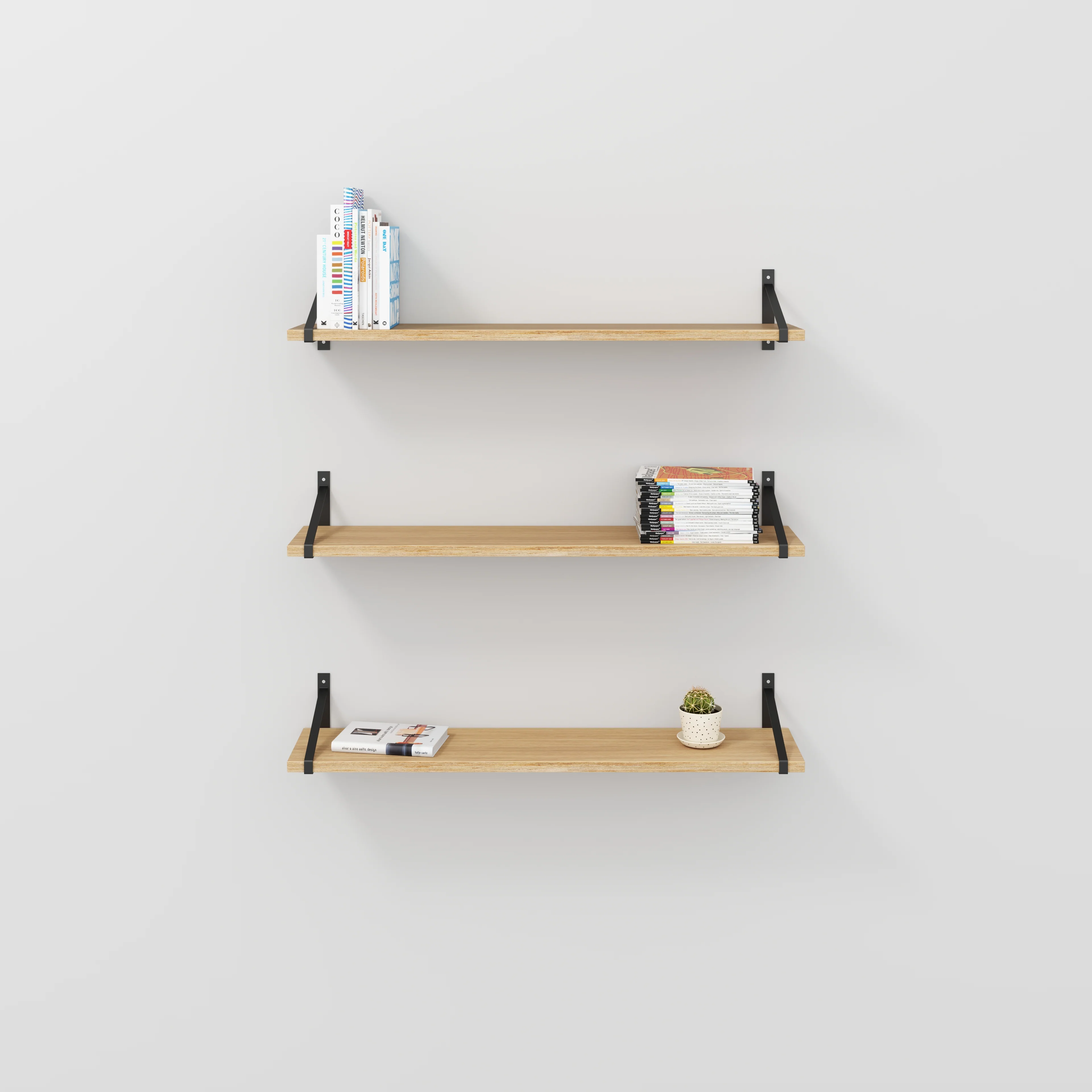 Plywood Wall Shelf with Suspense Brackets - Plywood Oak - 1200(w) x 260(d) - Image 2