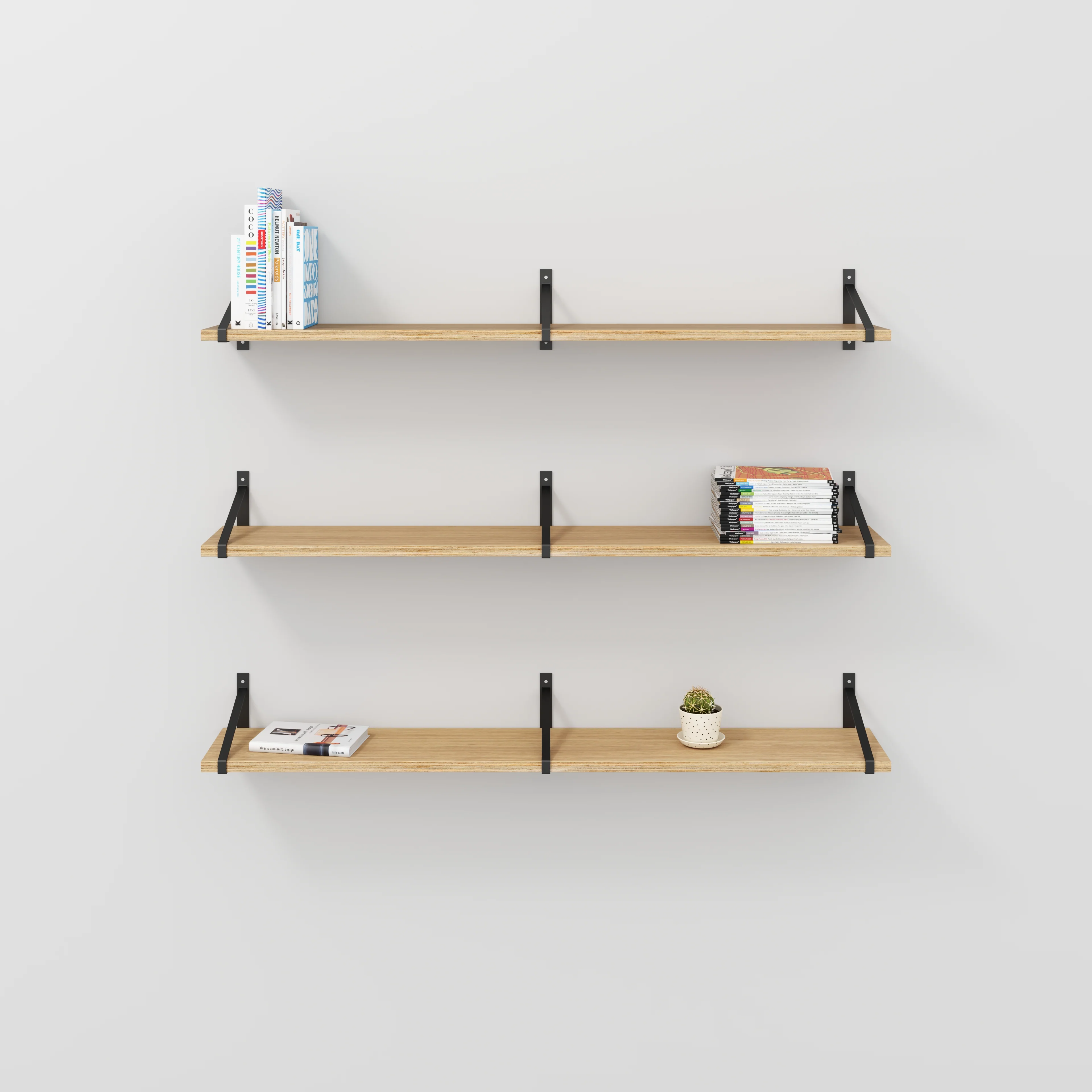 Plywood Wall Shelf with Suspense Brackets - Plywood Oak - 1600(w) x 260(d) - Image 2