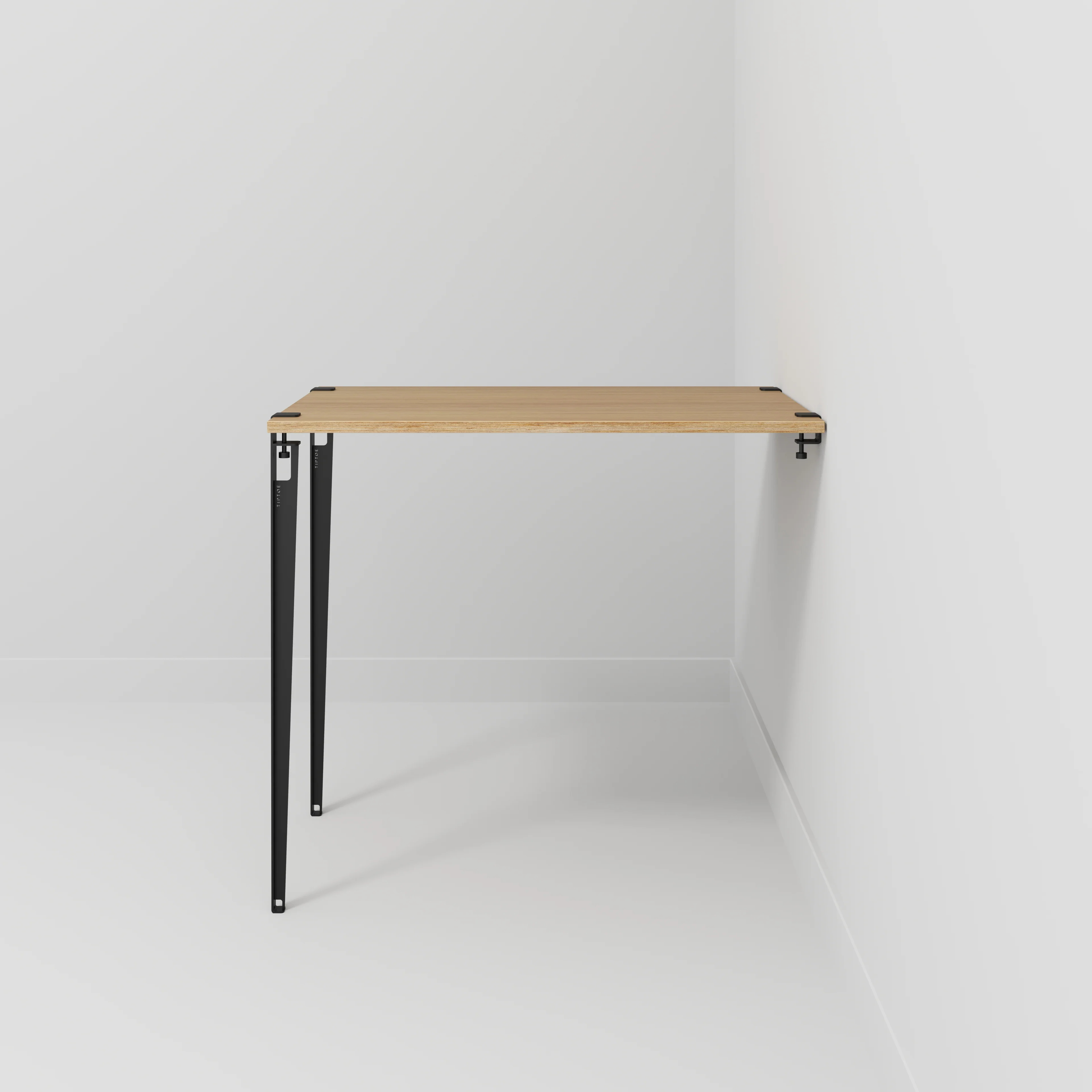 Plywood Wall Table with Black Tiptoe Legs and Brackets - Plywood Oak - 1200(w) x 800(d) x 1100(h) - Image 2