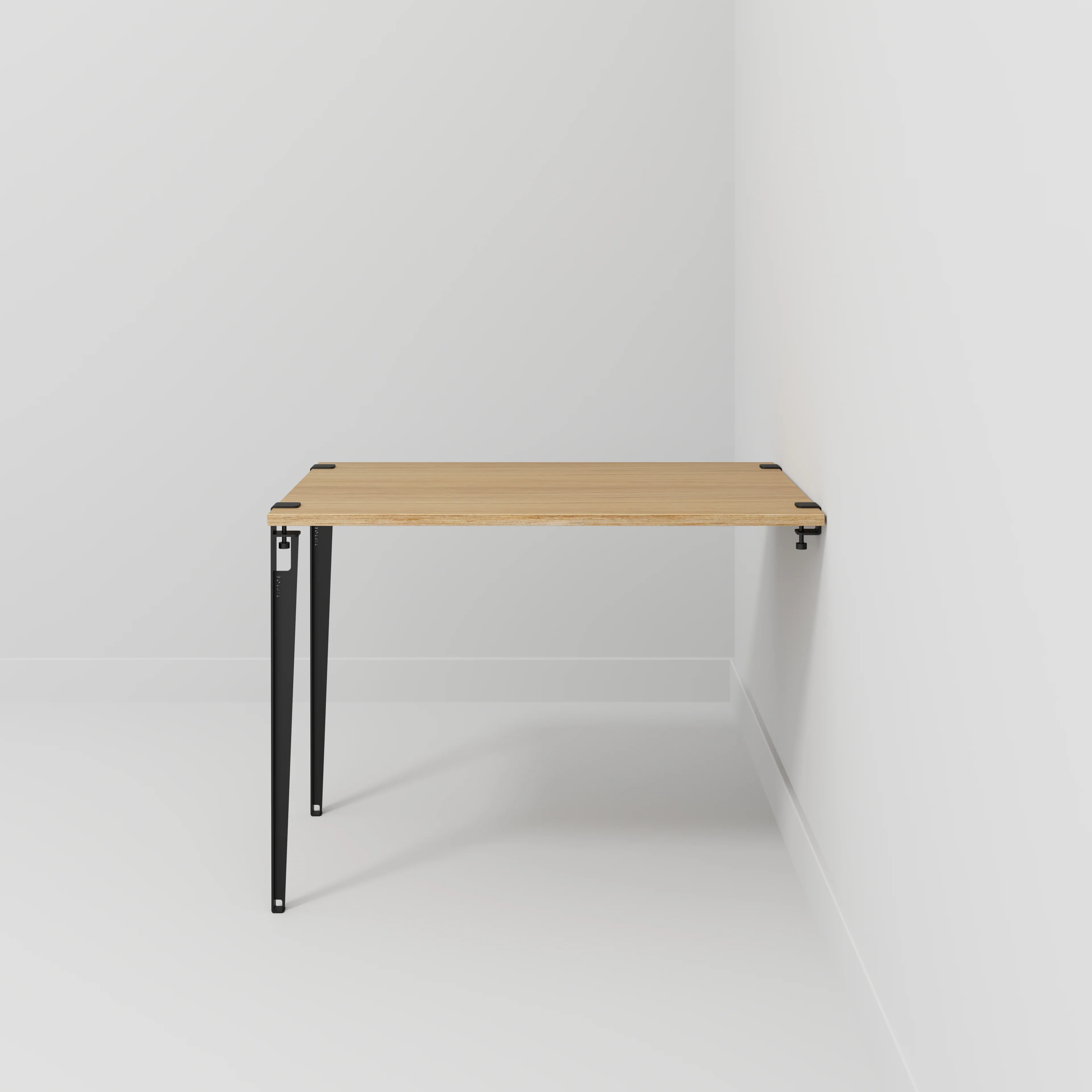 Plywood Wall Table with Black Tiptoe Legs and Brackets - Plywood Oak - 1200(w) x 800(d) x 900(h) - Image 2