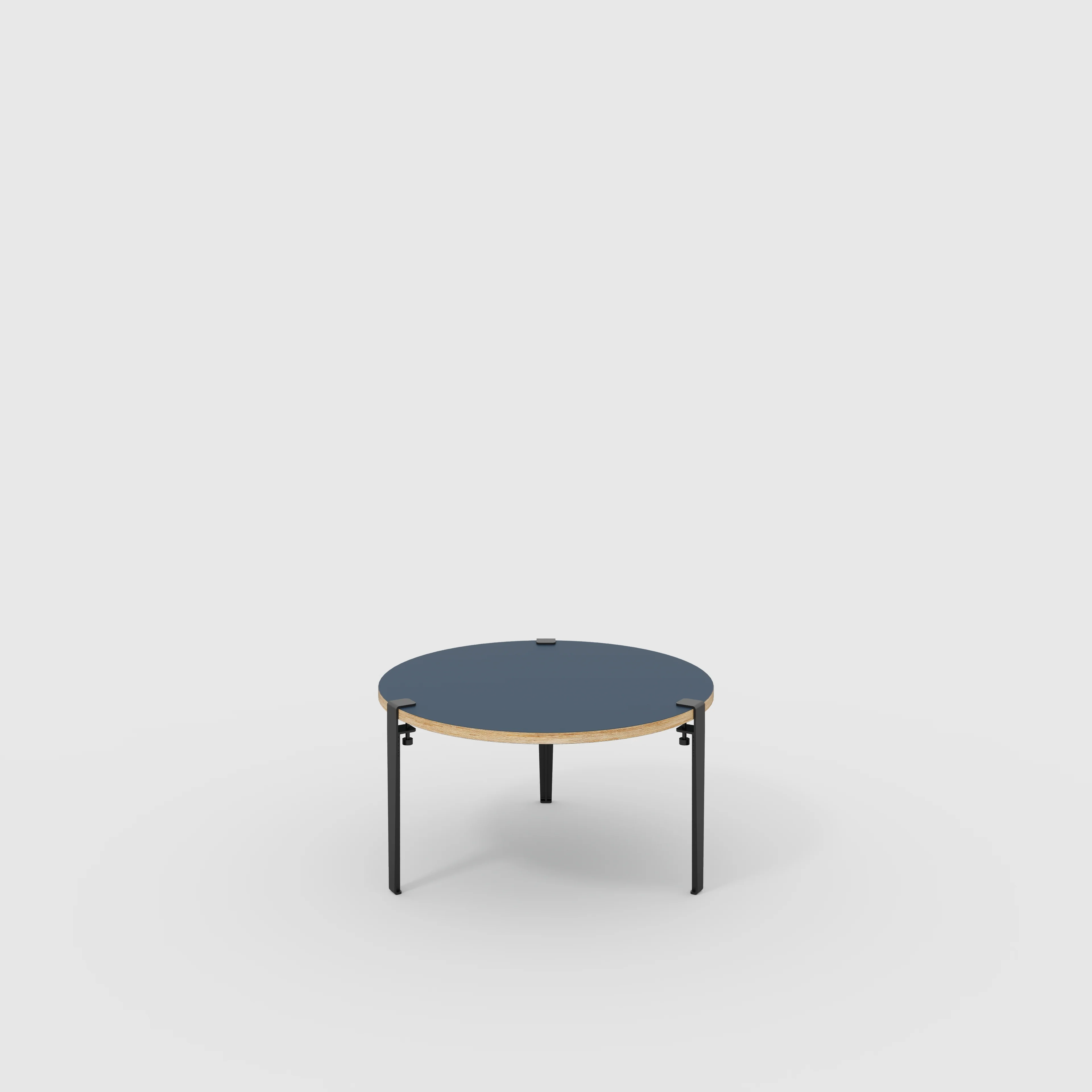 Plywood Round Coffee Table with Black Tiptoe Legs - Formica Night Sea Blue - 800(dia) x 430(h)
