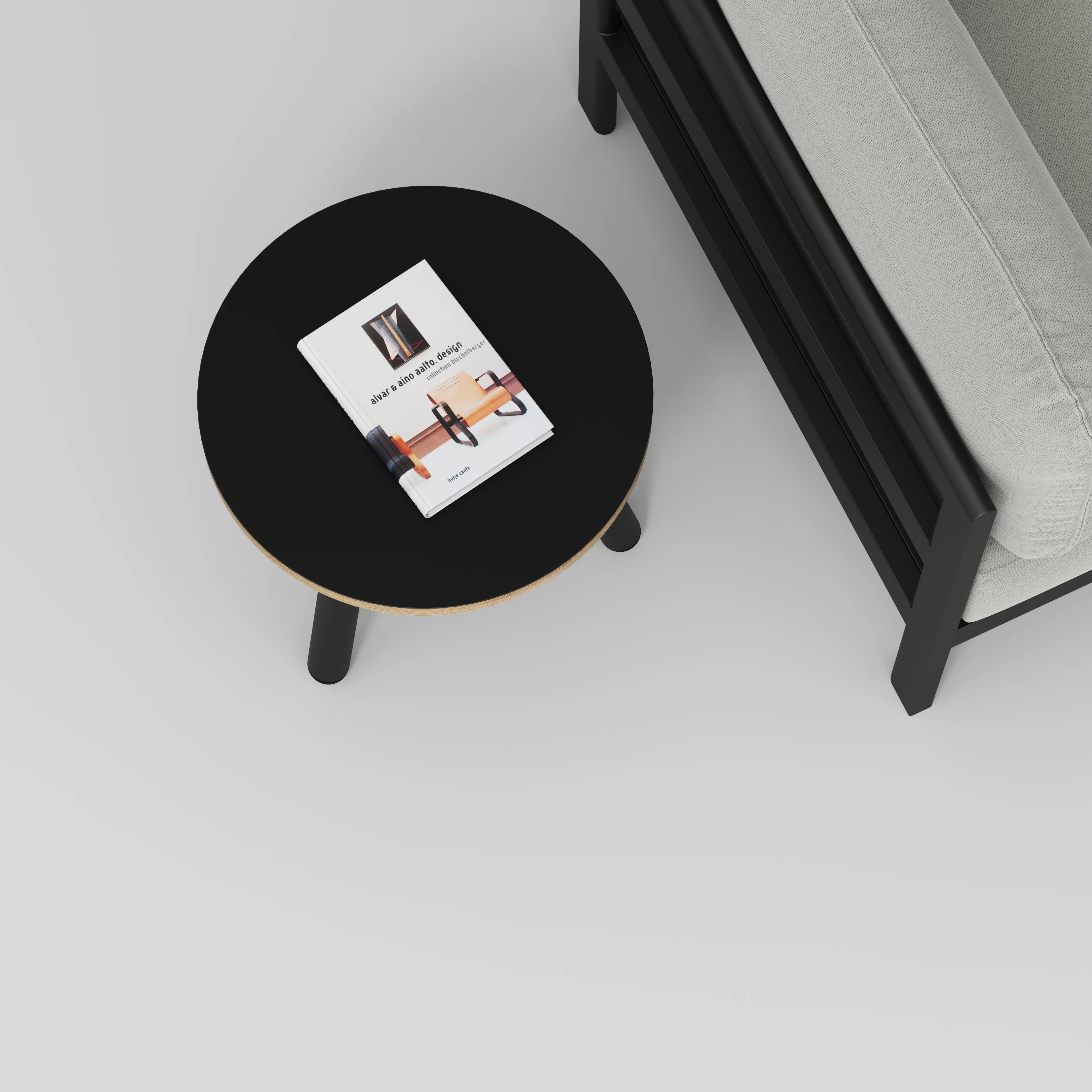 Plywood Round Side Table with Black Round Single Pin Legs - Formica Diamond Black - 500(w) x 500(d) x 425(h) - Image 3