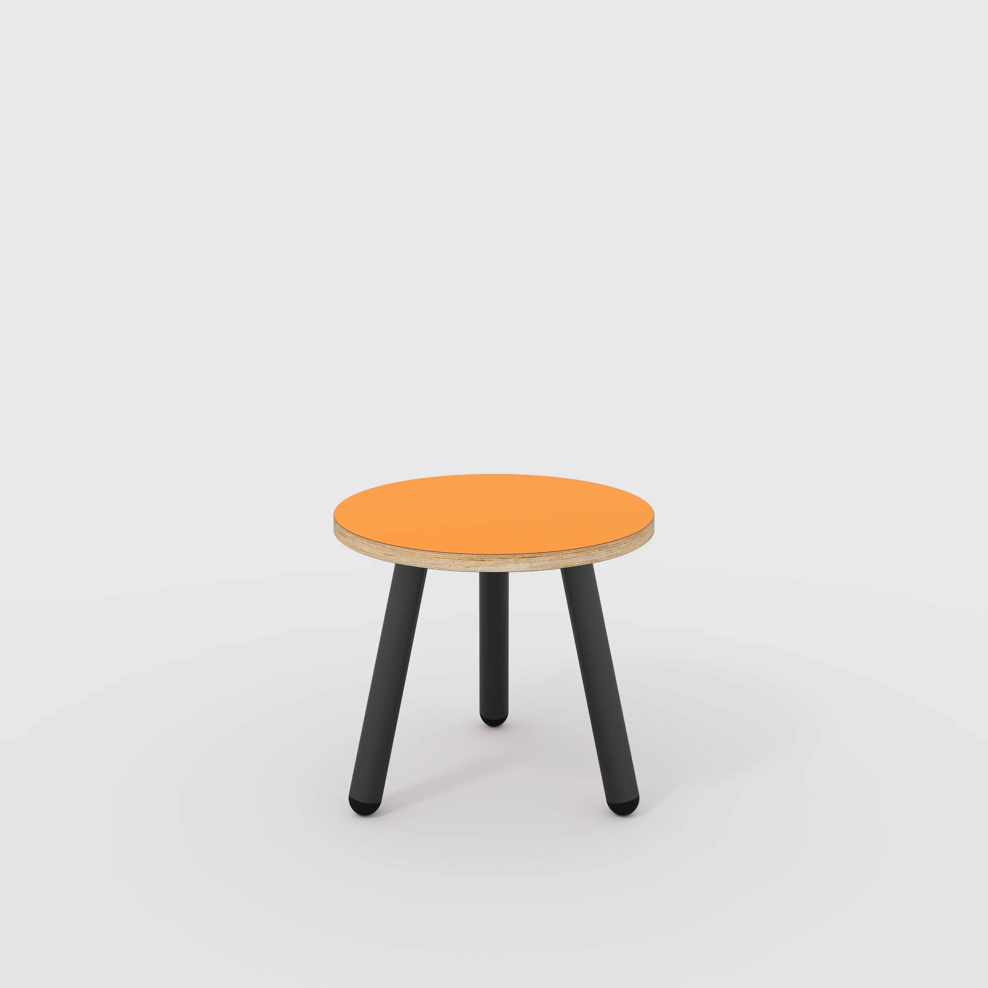Plywood Round Side Table with Black Round Single Pin Legs - Formica Levante Orange - 500(w) x 500(d) x 425(h)