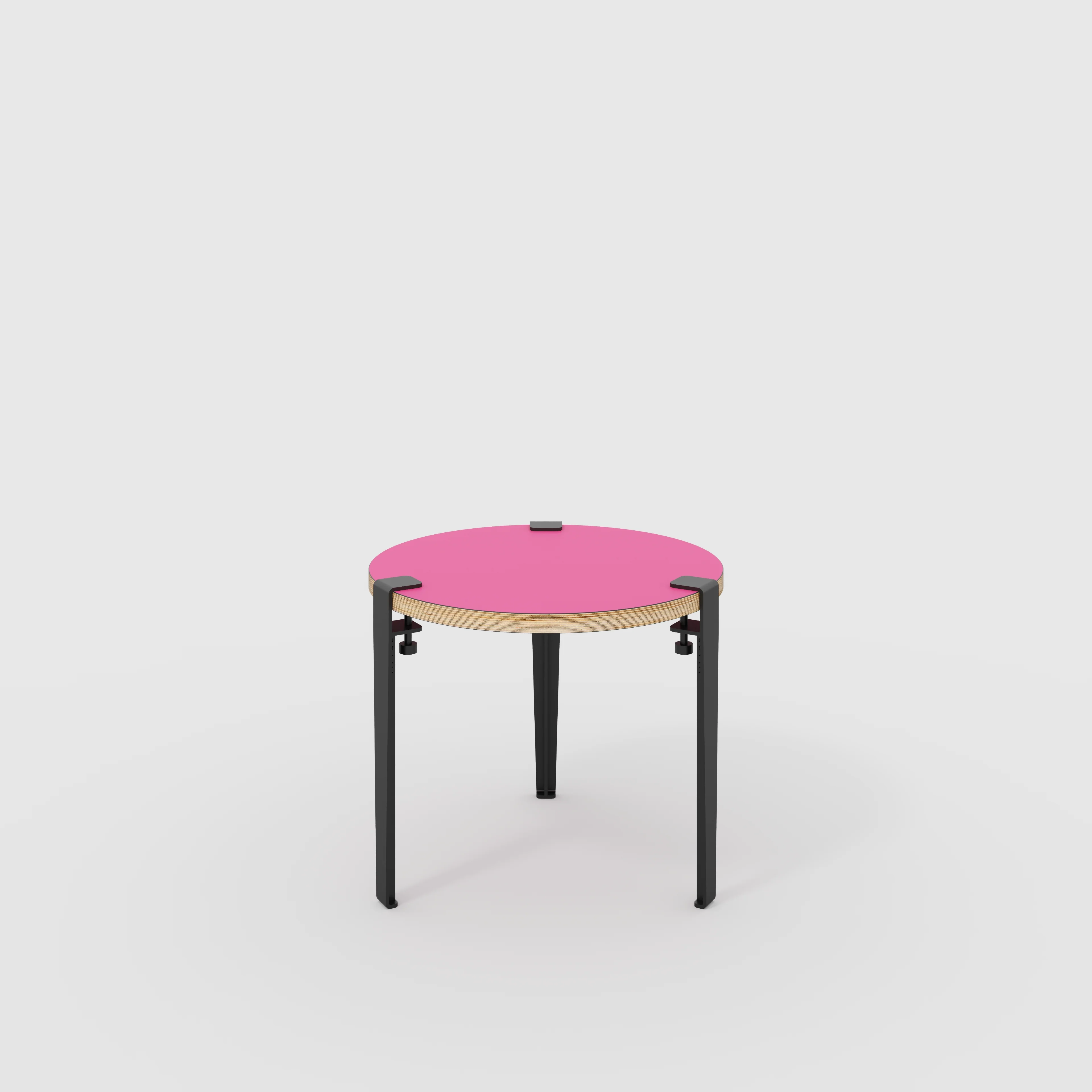 Plywood Round Side Table with Black Tiptoe Legs - Formica Juicy Pink - 500(dia) x 430(h)