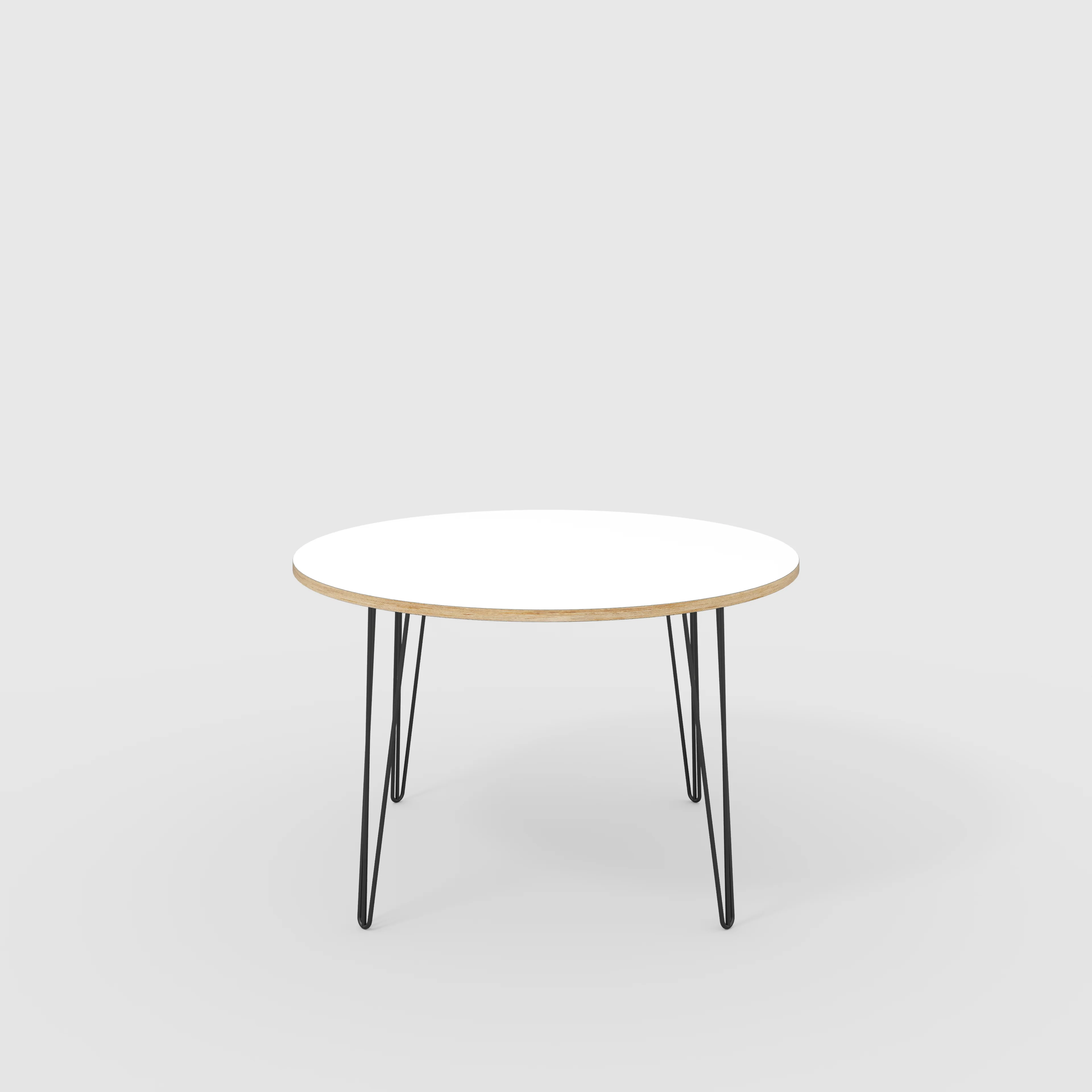 Plywood Round Table with Black Hairpin Legs - Formica White - 1200(dia) x 735(h)