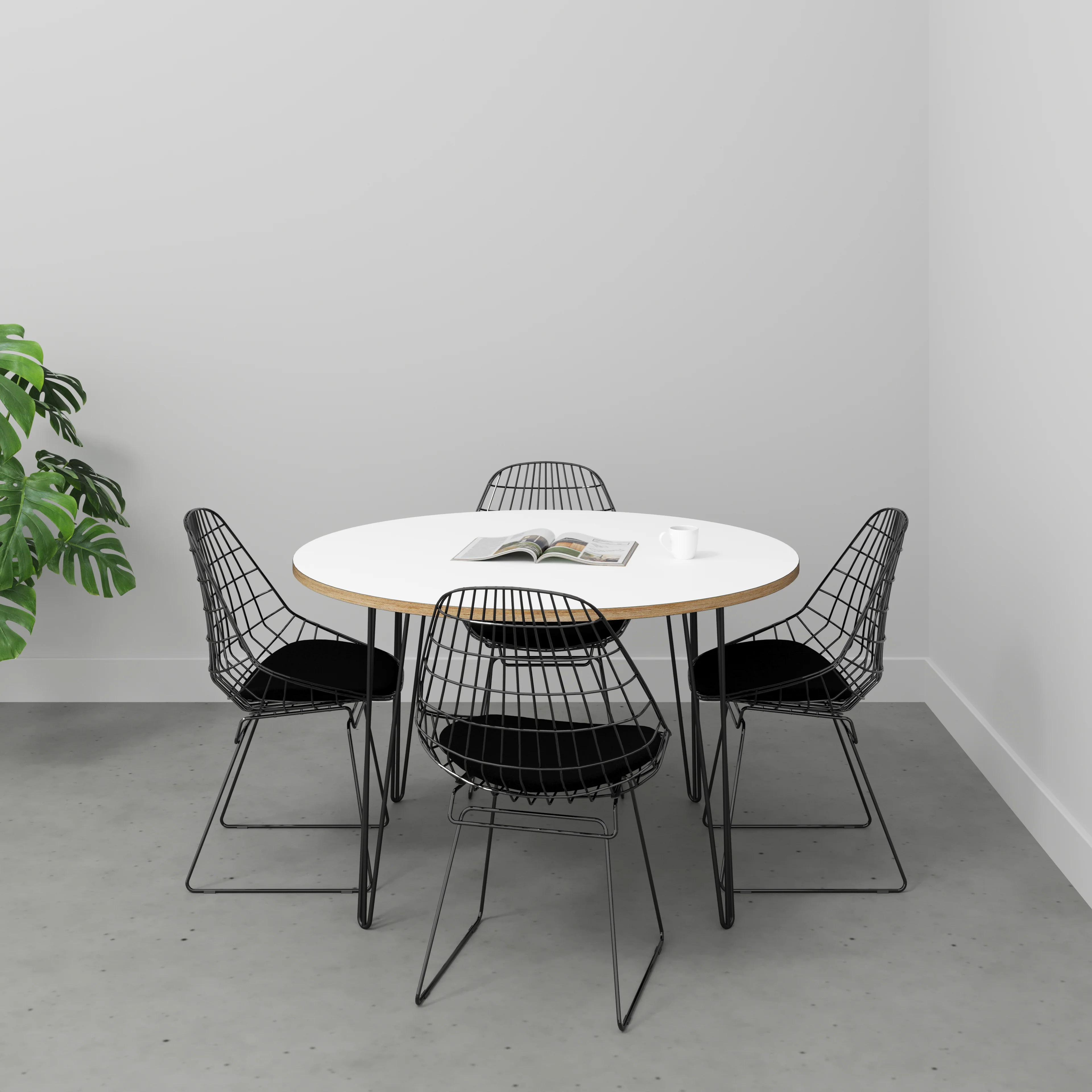 Plywood Round Table with Black Hairpin Legs - Formica White - 1200(dia) x 735(h) - Image 2