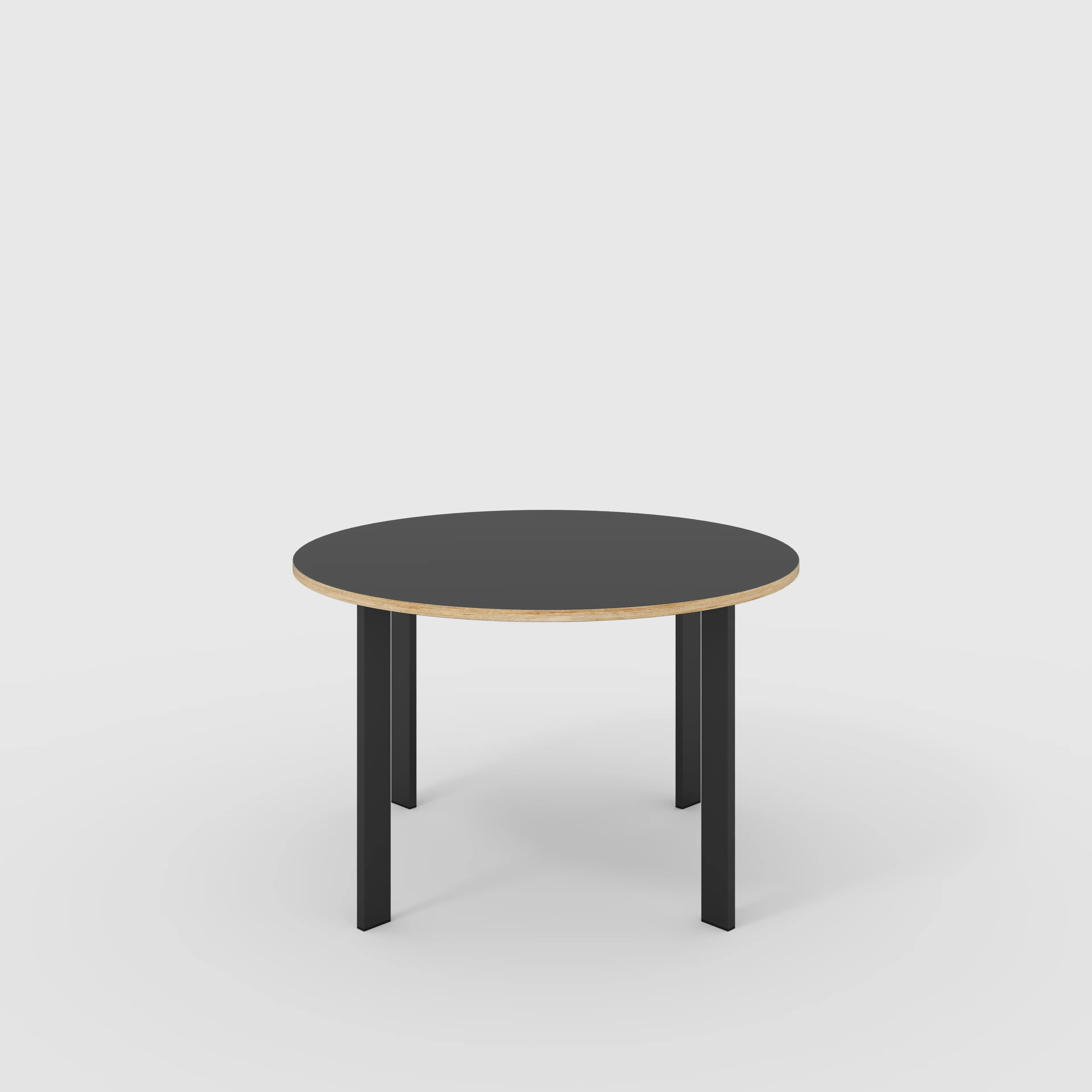Plywood Round Table with Black Rectangular Single Pin Legs - Formica Diamond Black - 1200(dia) x 735(h)