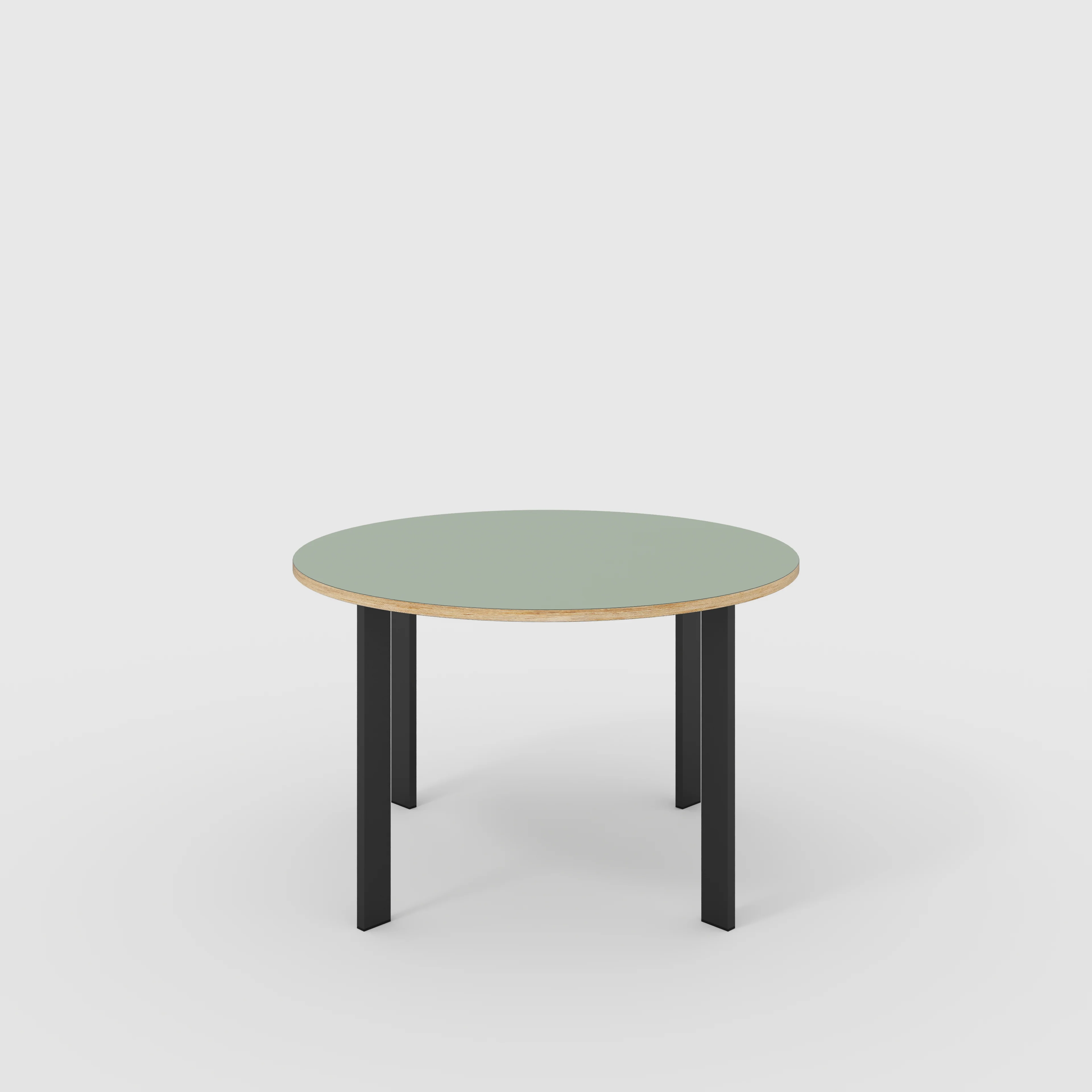 Plywood Round Table with Black Rectangular Single Pin Legs - Formica Green Slate - 1200(dia) x 735(h)