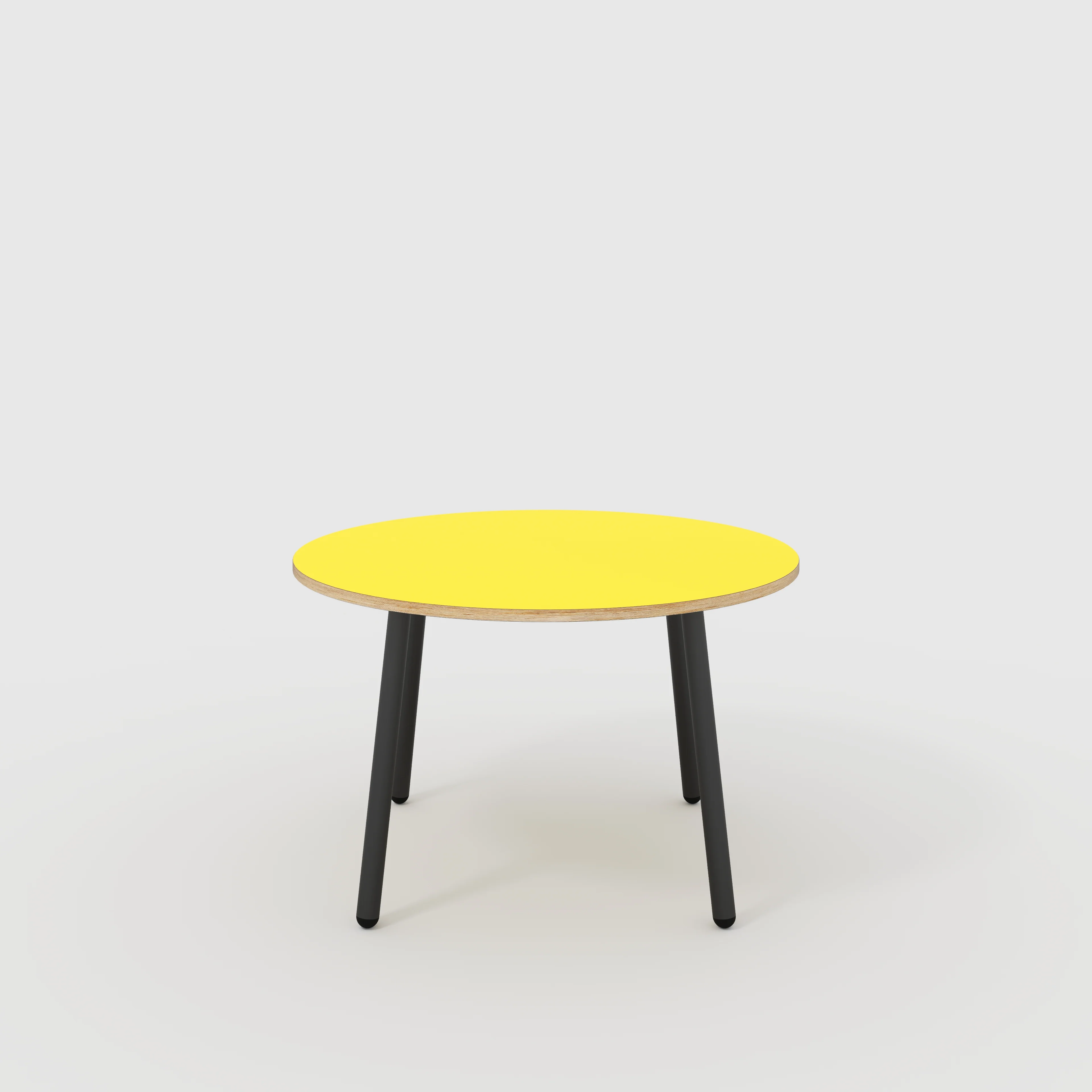 Plywood Round Table with Black Round Single Pin Legs - Formica Chrome Yellow - 1200(dia) x 735(h)