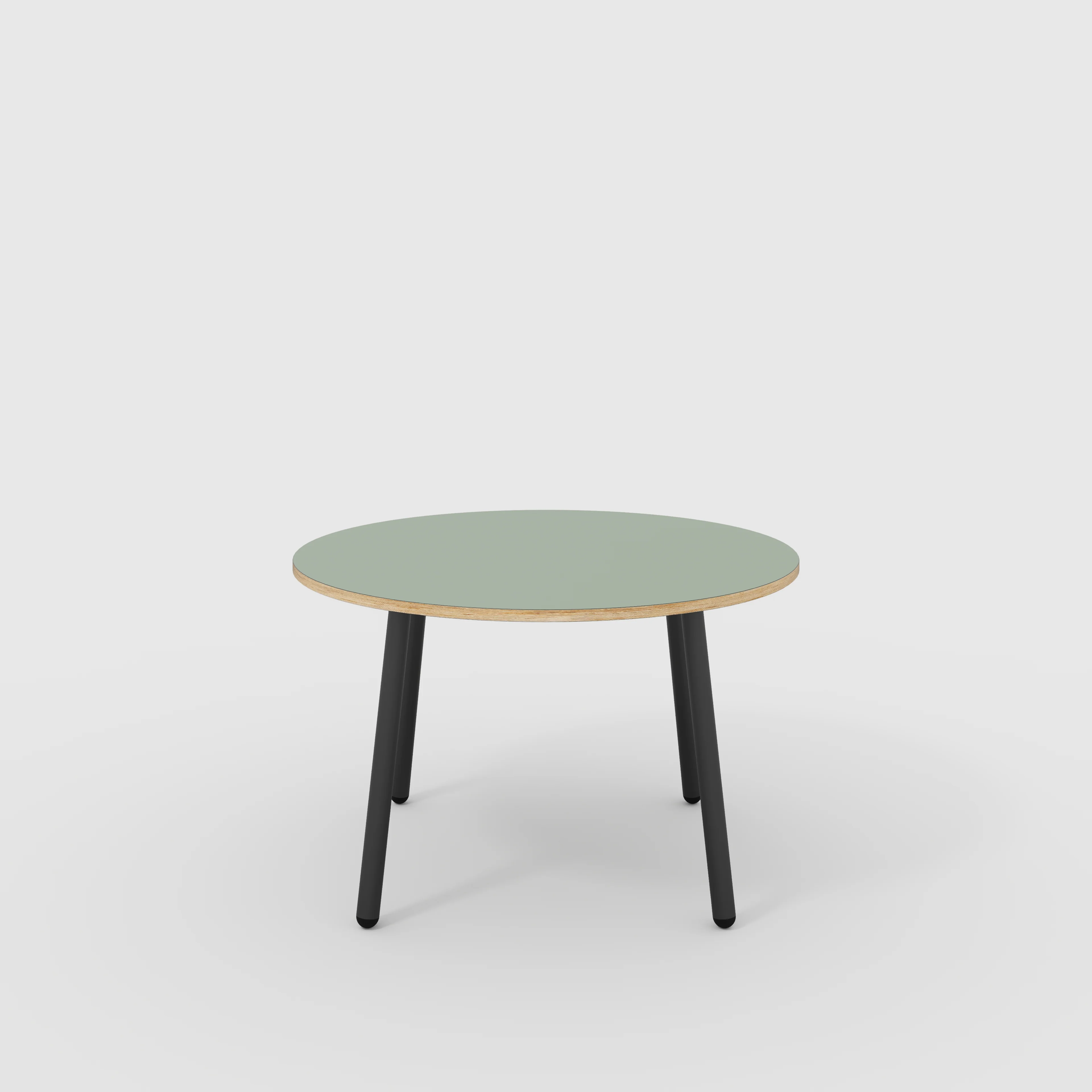 Plywood Round Table with Black Round Single Pin Legs - Formica Green Slate - 1200(dia) x 735(h)