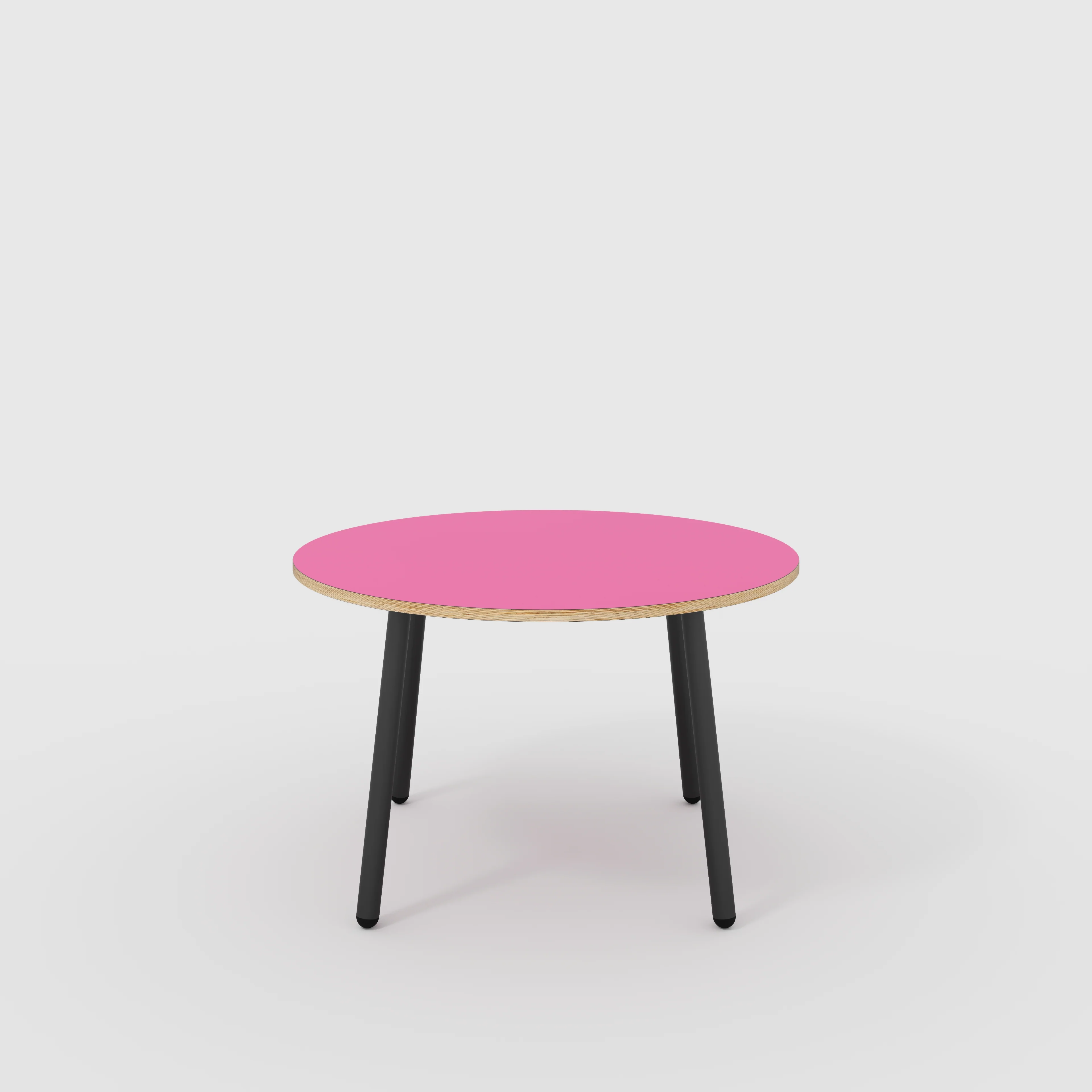 Plywood Round Table with Black Round Single Pin Legs - Formica Juicy Pink - 1200(dia) x 735(h)