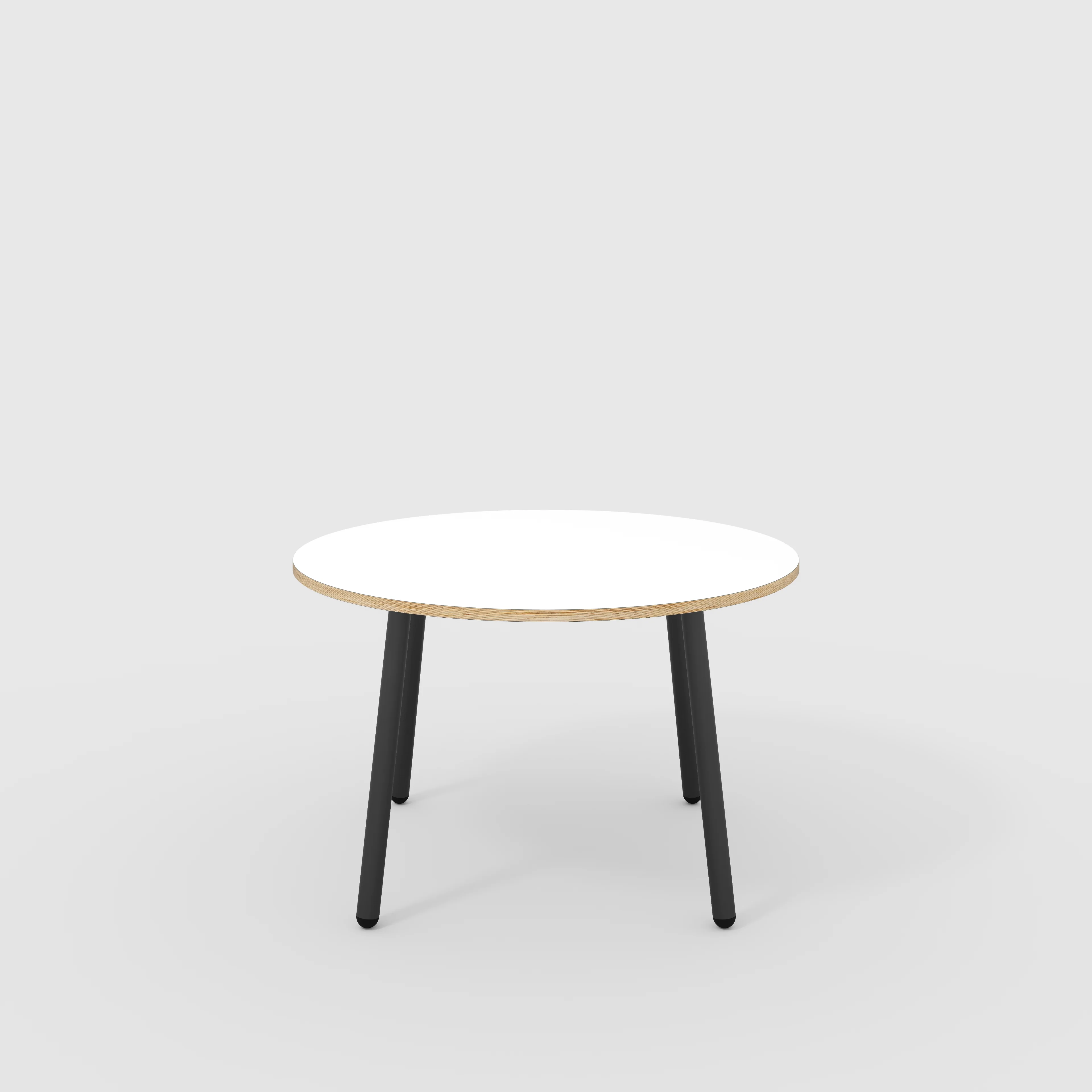 Plywood Round Table with Black Round Single Pin Legs - Formica White - 1200(dia) x 735(h)