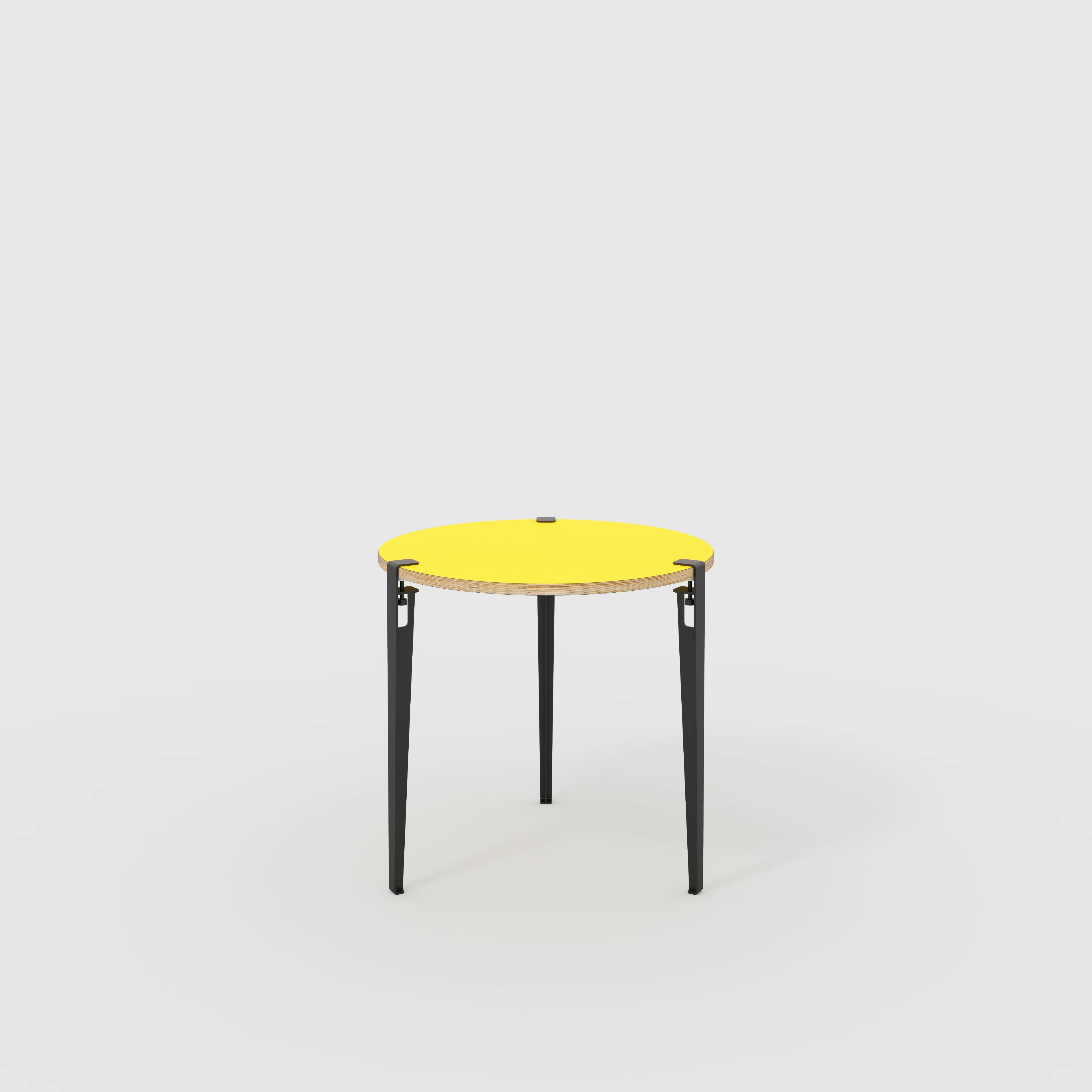 Plywood Round Table with Black Tiptoe Legs - Formica Chrome Yellow - 800(dia) x 750(h)