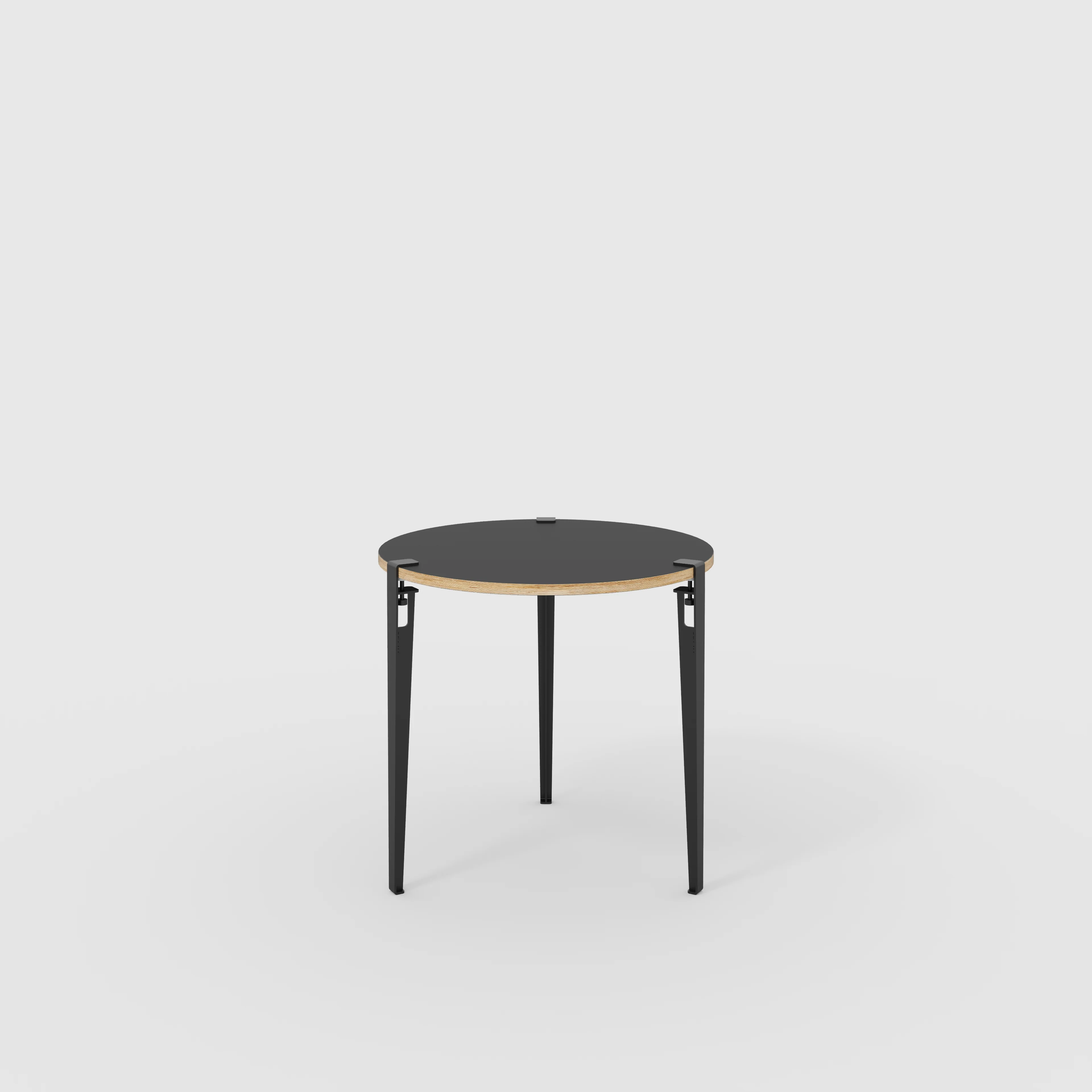 Plywood Round Table with Black Tiptoe Legs - Formica Diamond Black - 800(dia) x 750(h)