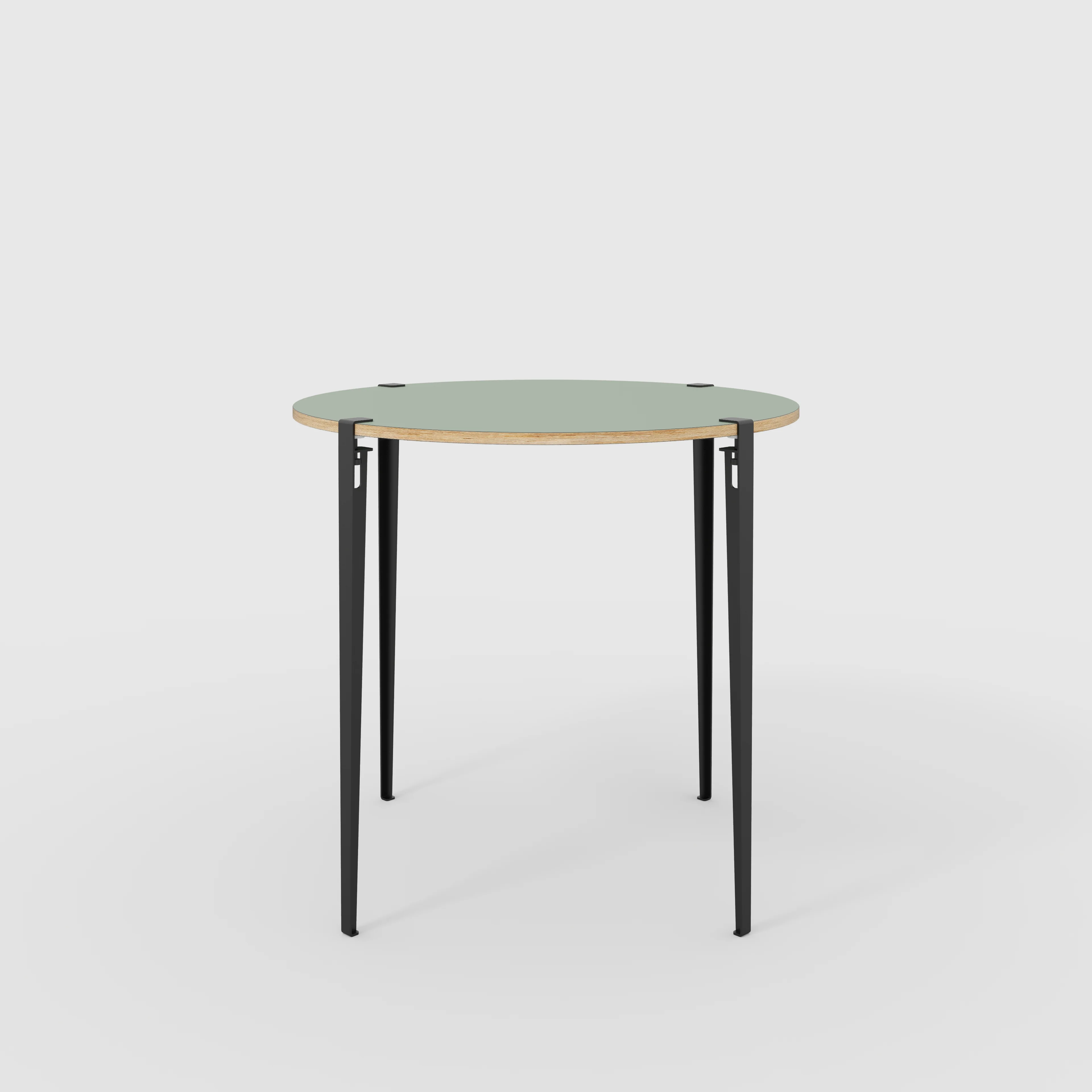 Plywood Round Table with Black Tiptoe Legs - Formica Green Slate - 1200(dia) x 1100(h)