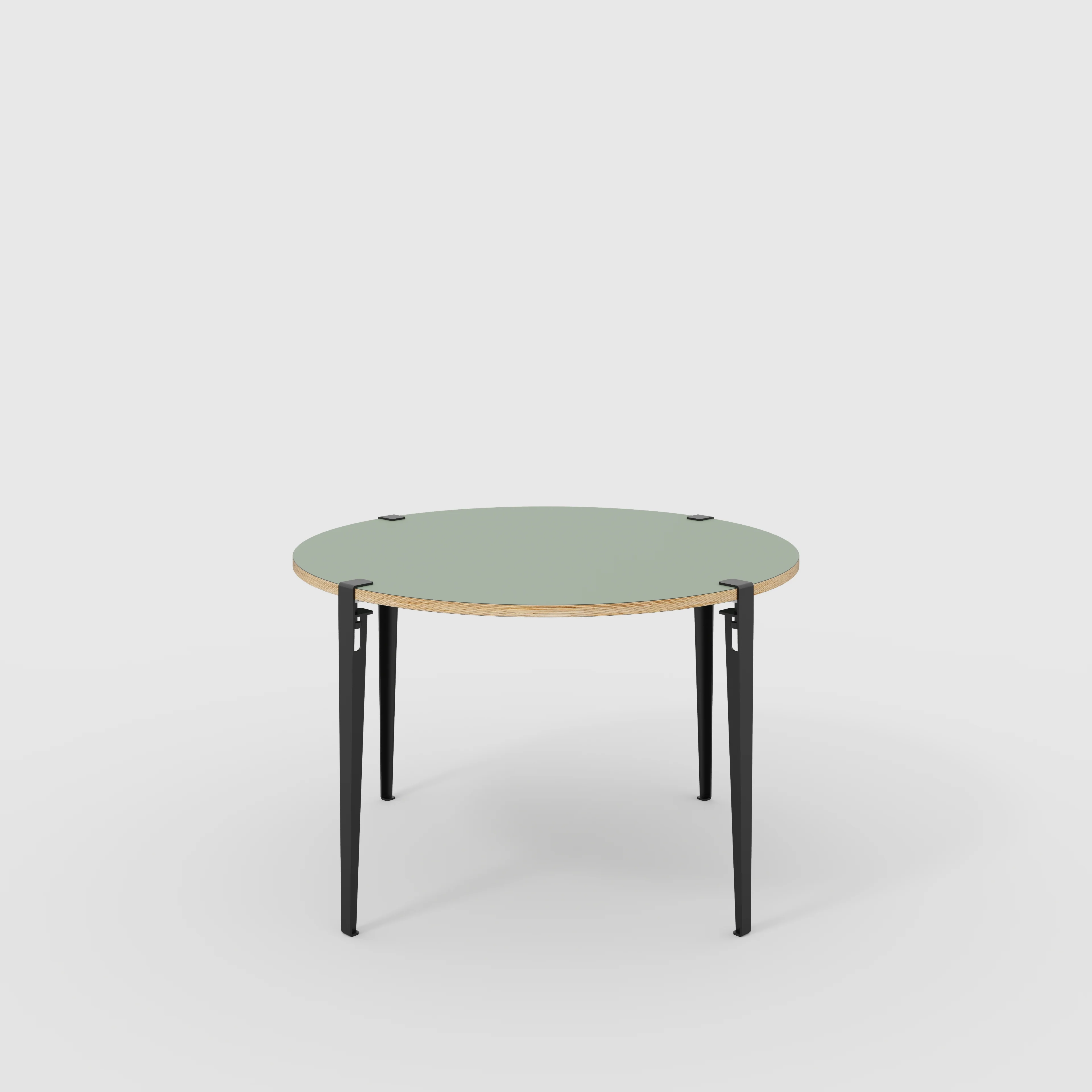 Plywood Round Table with Black Tiptoe Legs - Formica Green Slate - 1200(dia) x 750(h)