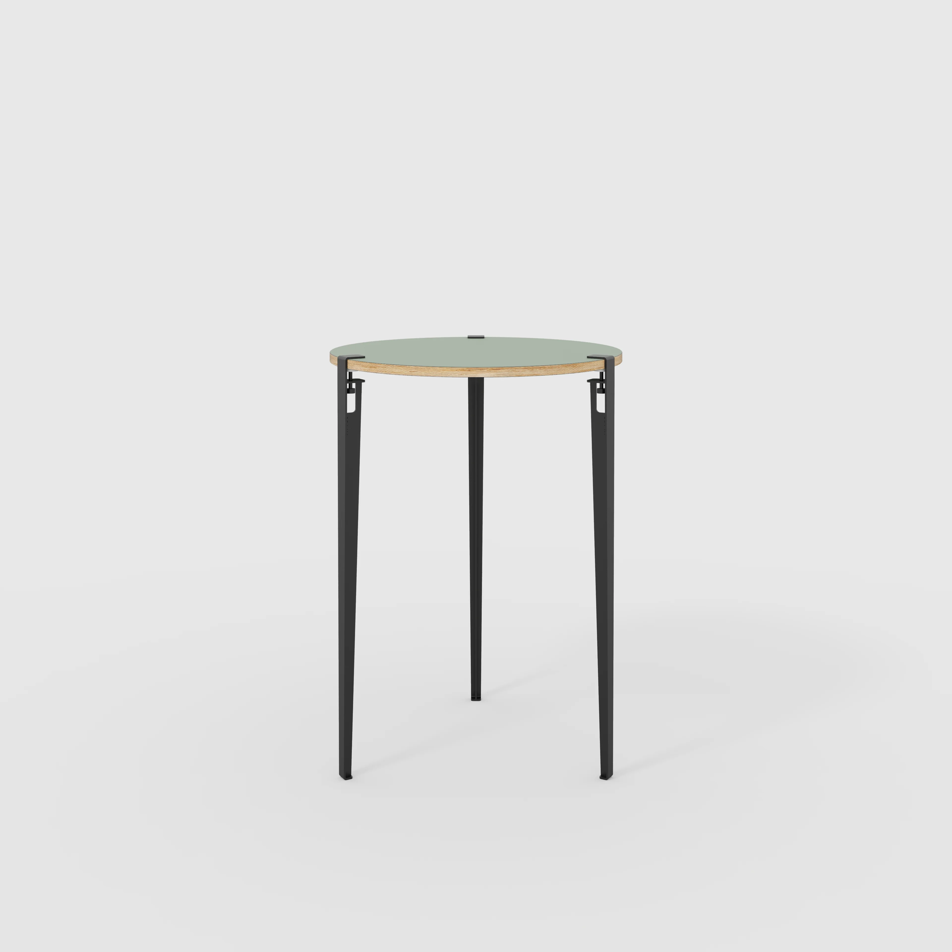 Plywood Round Table with Black Tiptoe Legs - Formica Green Slate - 800(dia) x 1100(h)