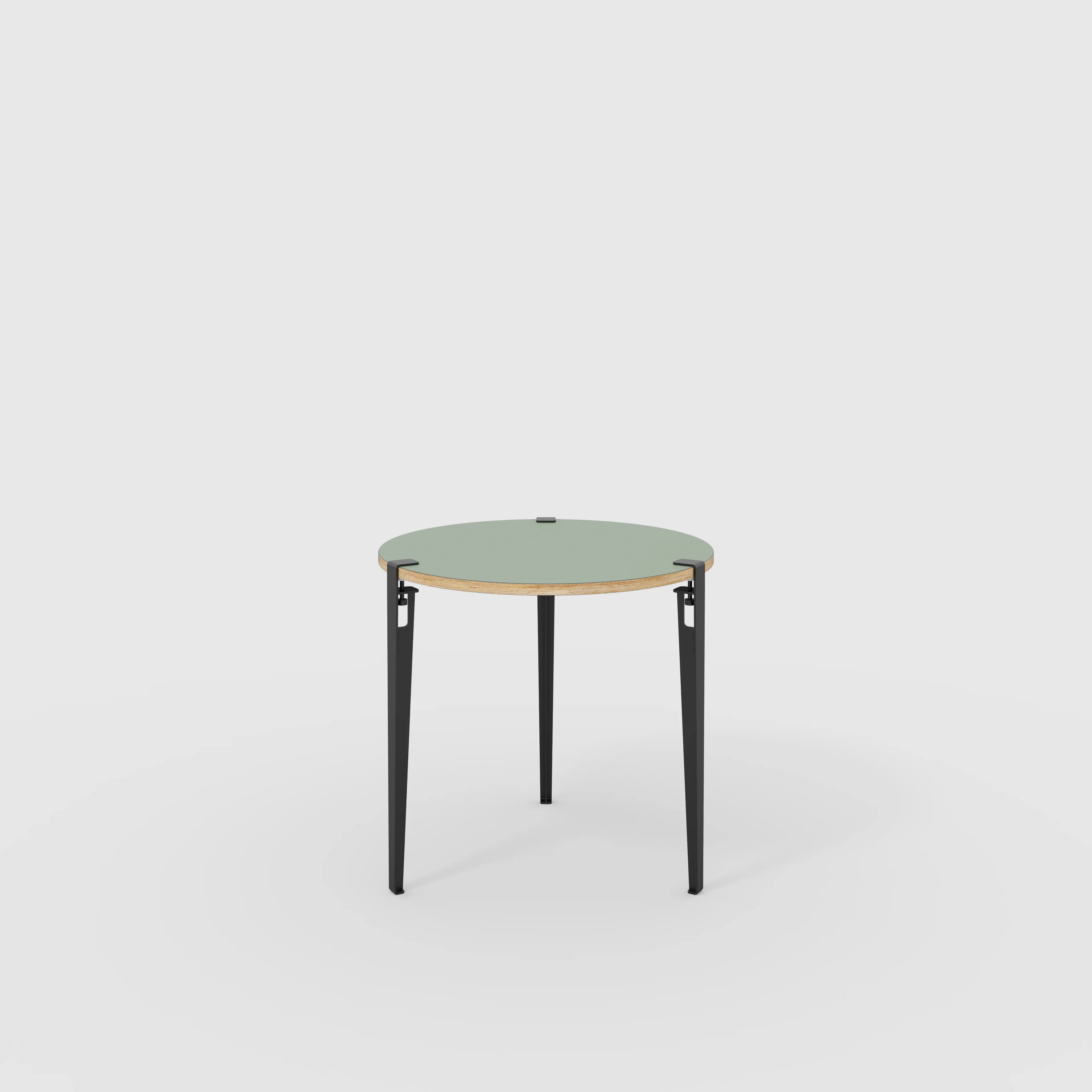 Plywood Round Table with Black Tiptoe Legs - Formica Green Slate - 800(dia) x 750(h)