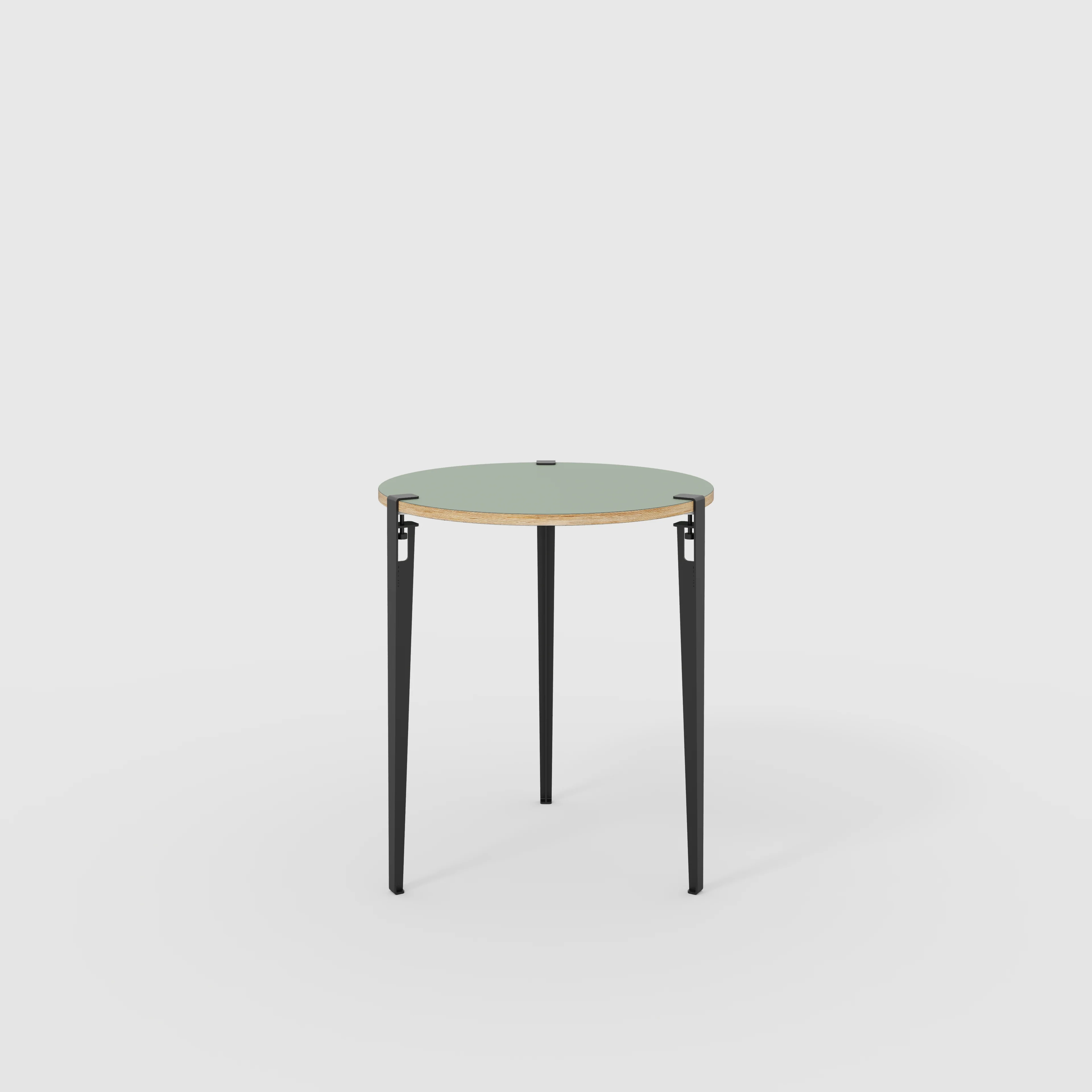 Plywood Round Table with Black Tiptoe Legs - Formica Green Slate - 800(dia) x 900(h)