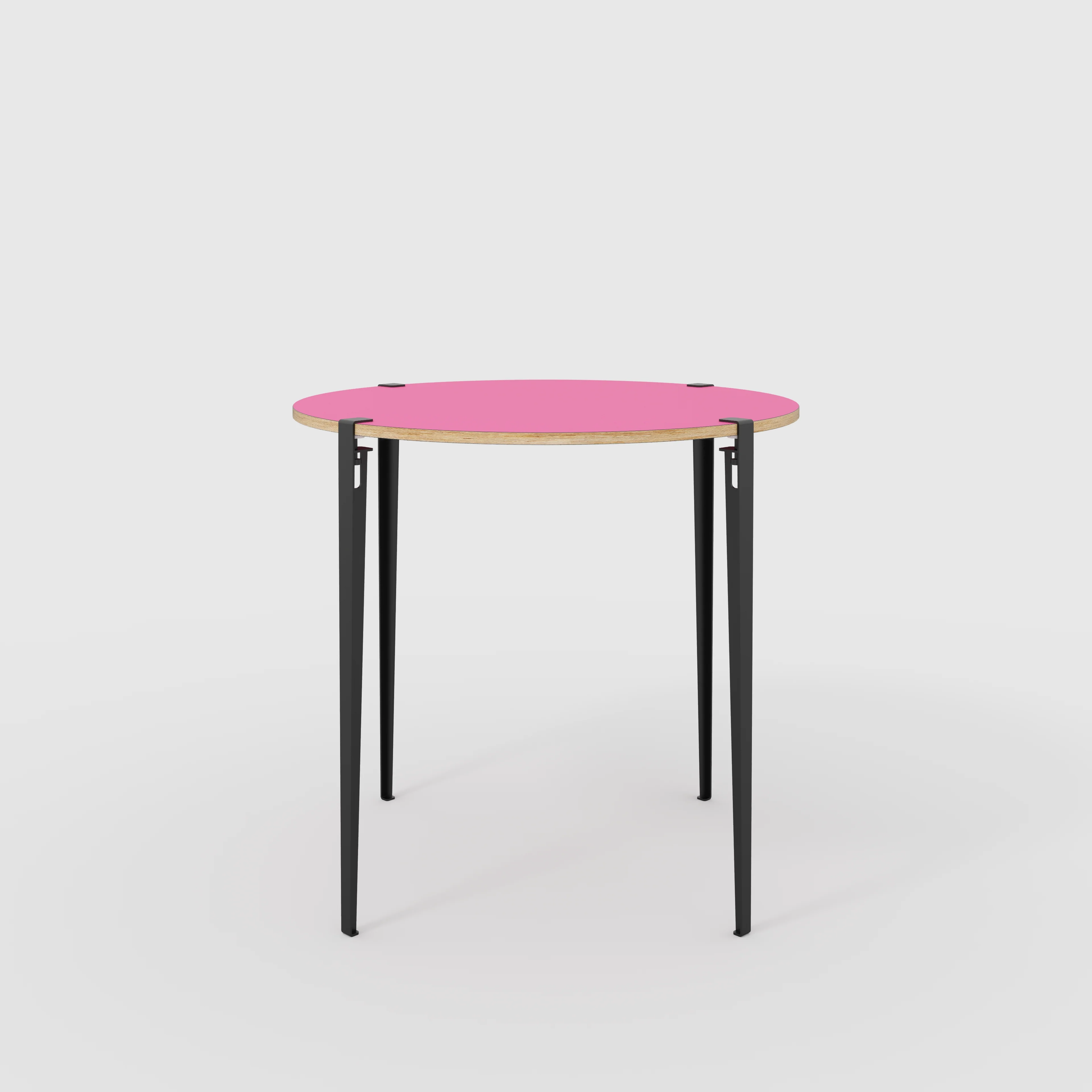 Plywood Round Table with Black Tiptoe Legs - Formica Juicy Pink - 1200(dia) x 1100(h)