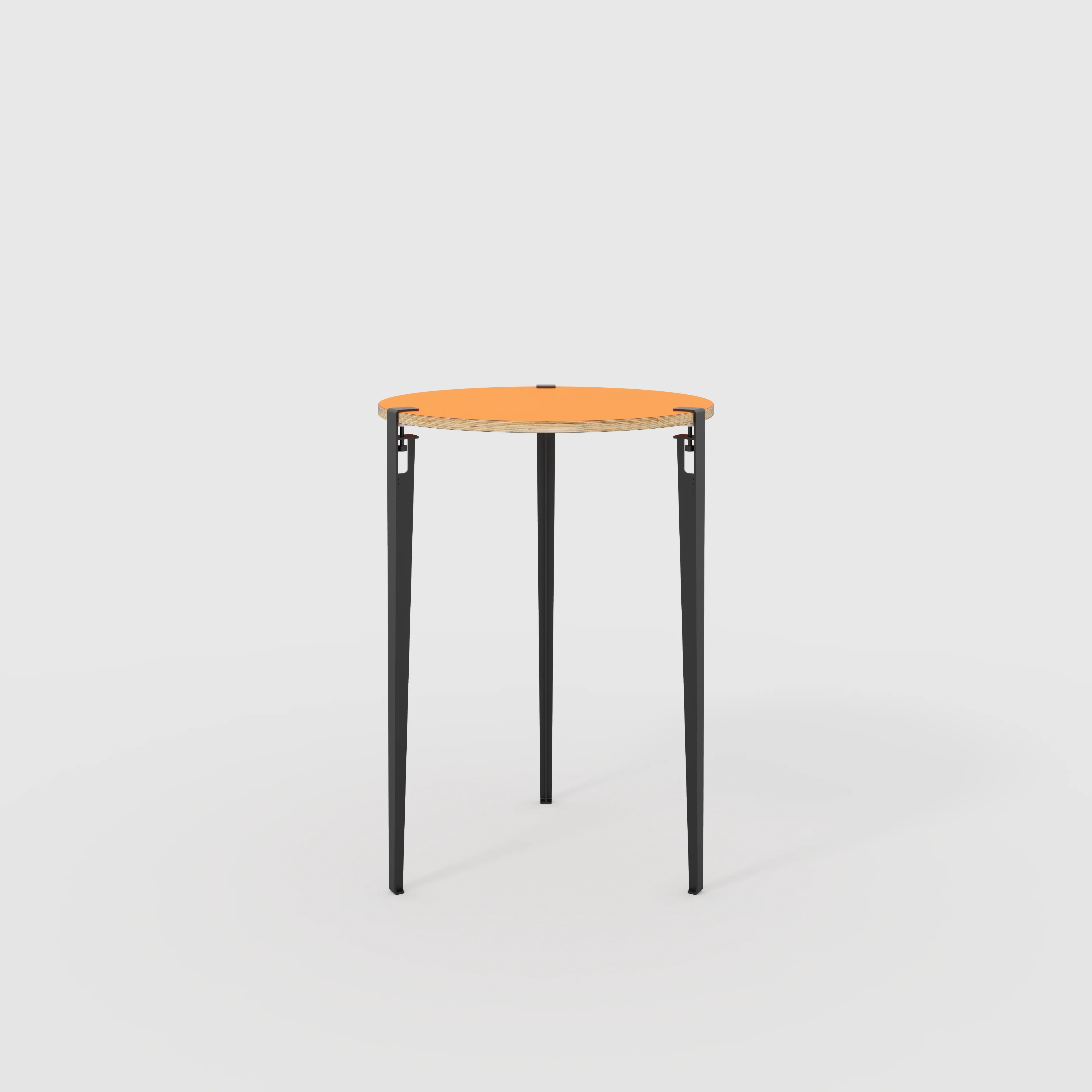 Plywood Round Table with Black Tiptoe Legs - Formica Levante Orange - 800(dia) x 1100(h)