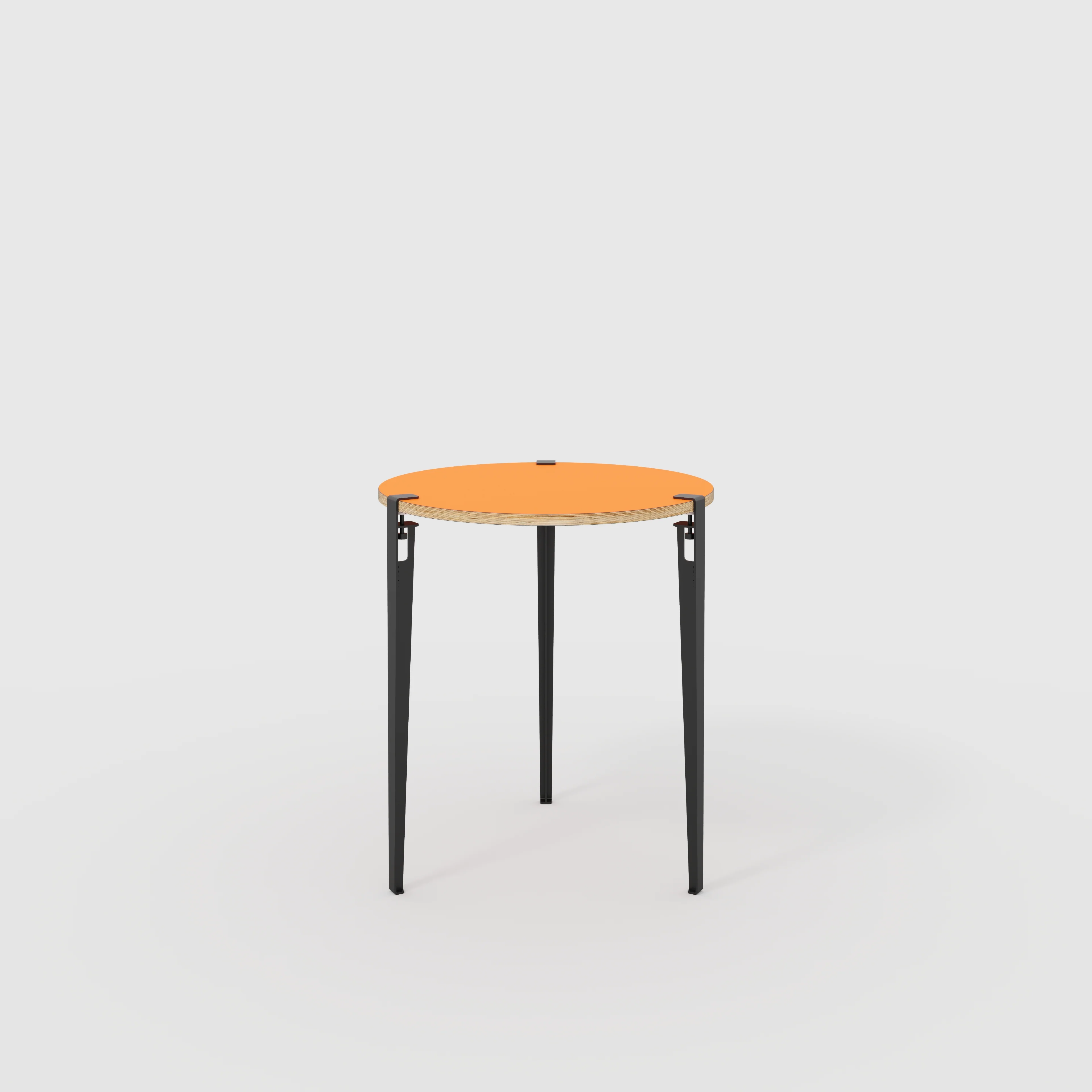 Plywood Round Table with Black Tiptoe Legs - Formica Levante Orange - 800(dia) x 900(h)