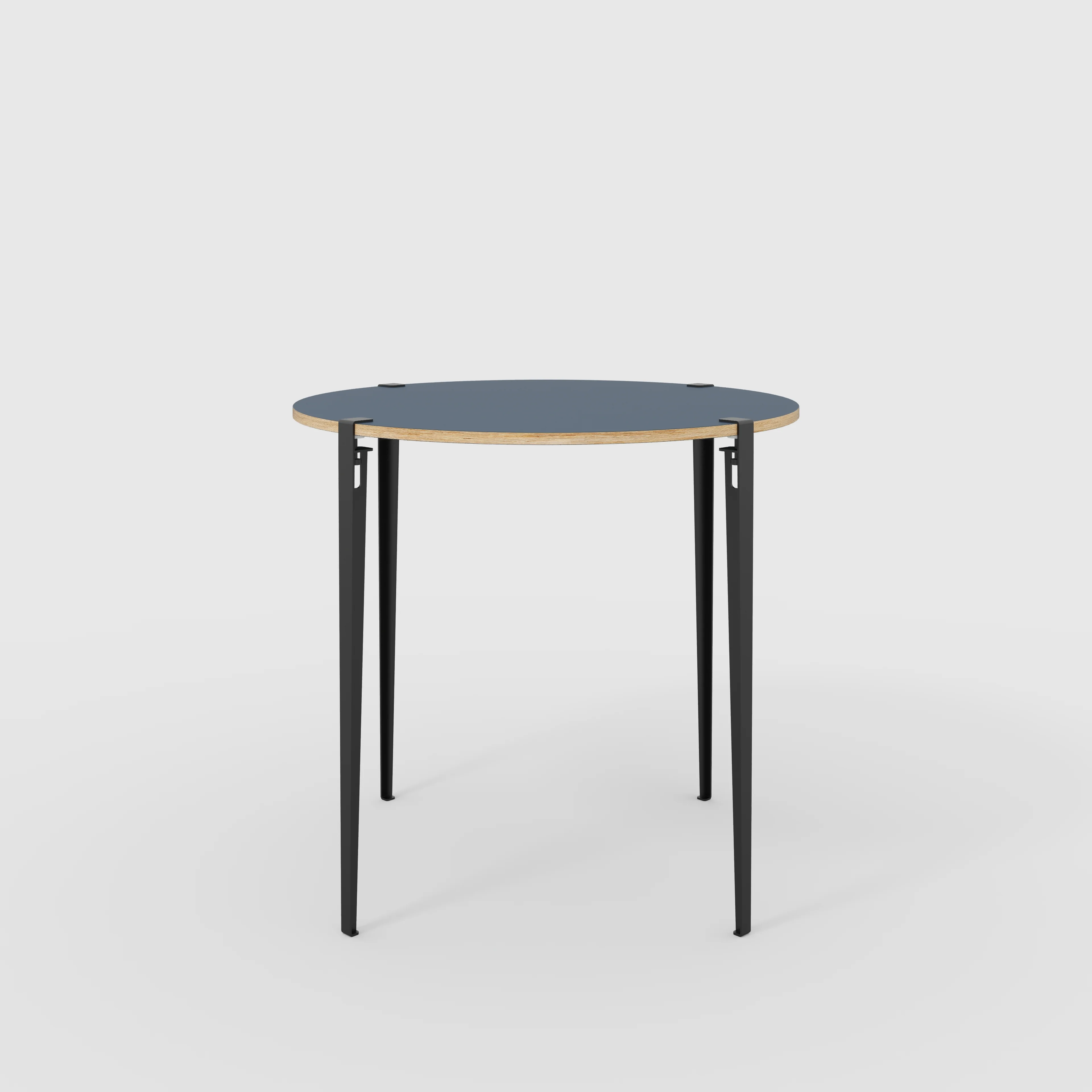 Plywood Round Table with Black Tiptoe Legs - Formica Night Sea Blue - 1200(dia) x 1100(h)