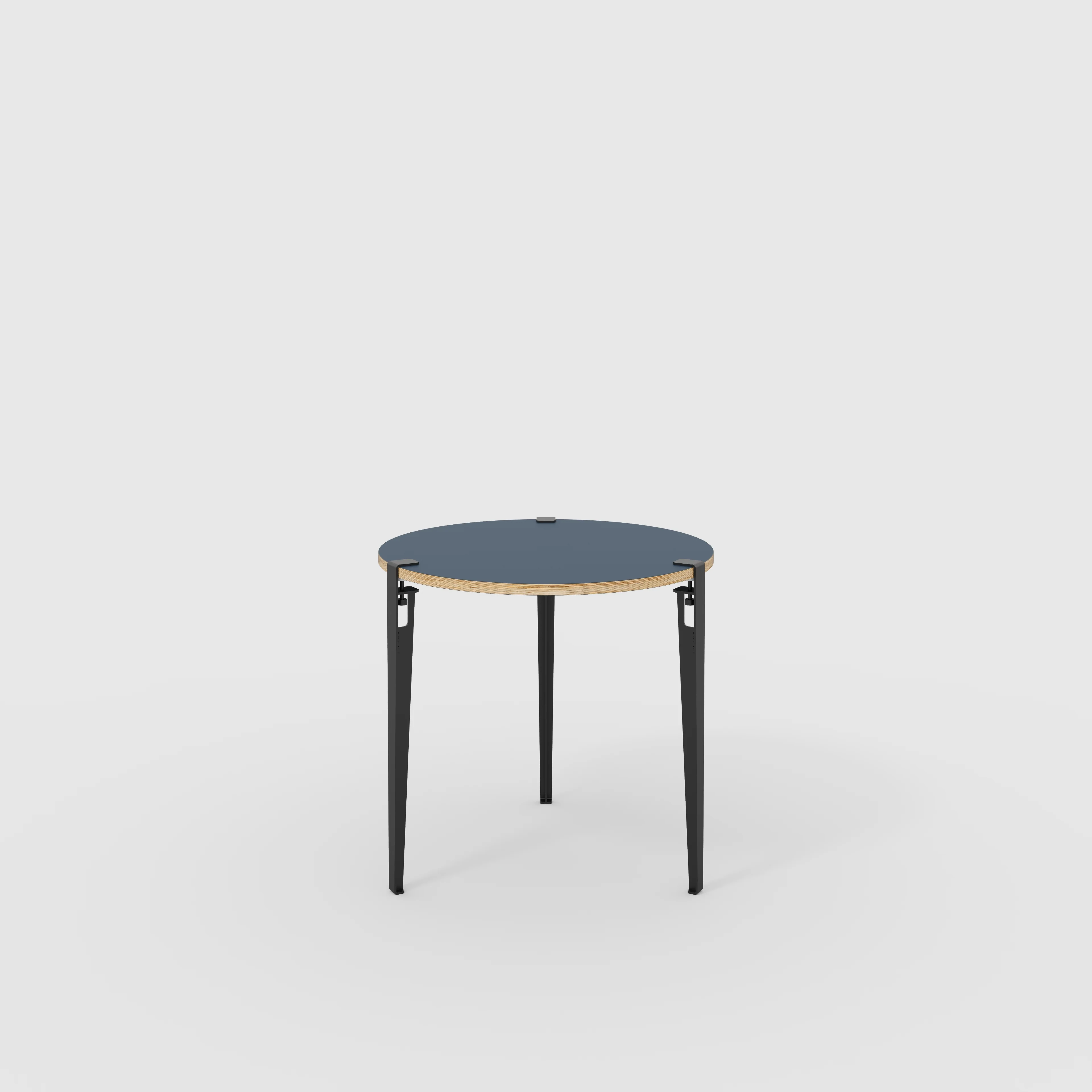 Plywood Round Table with Black Tiptoe Legs - Formica Night Sea Blue - 800(dia) x 750(h)
