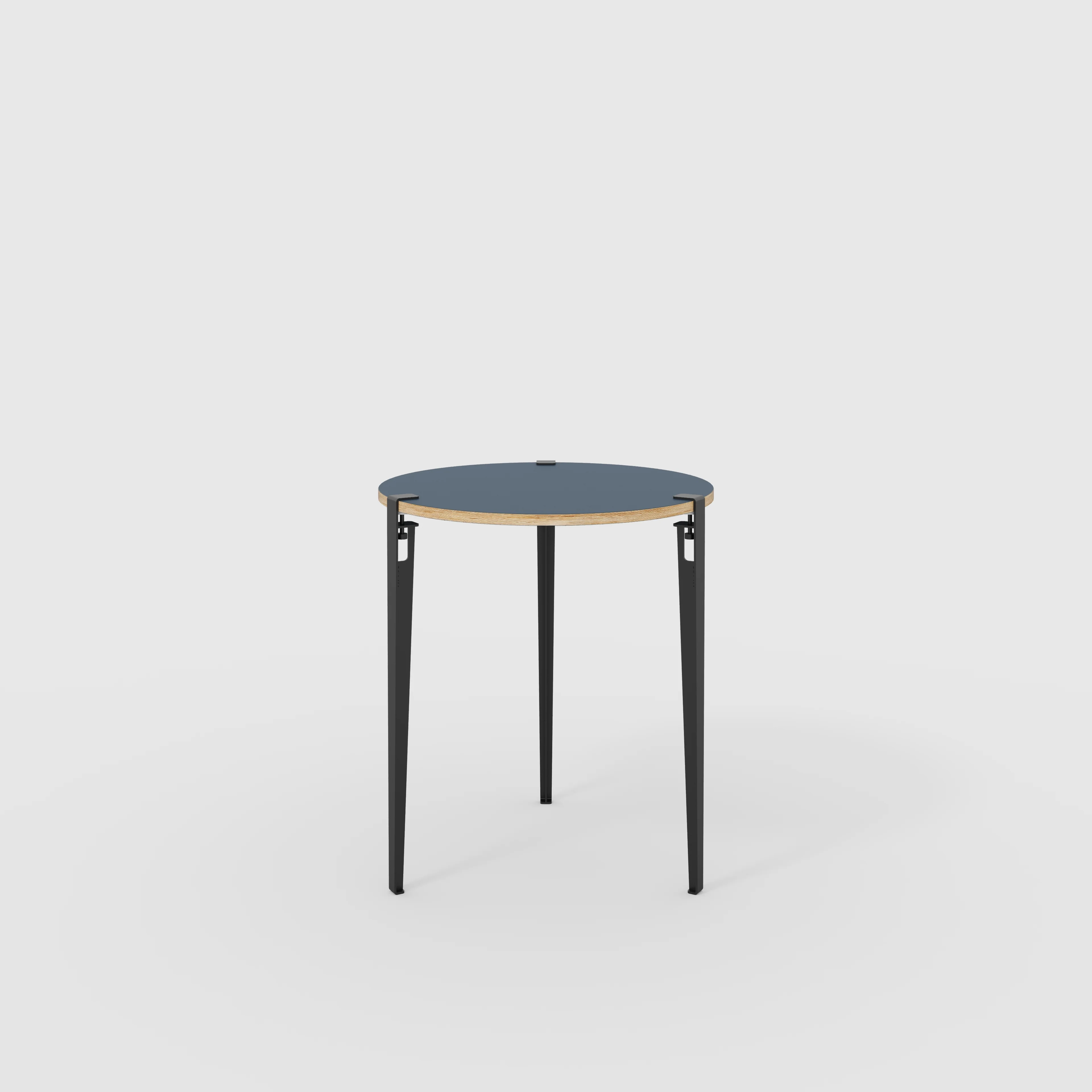 Plywood Round Table with Black Tiptoe Legs - Formica Night Sea Blue - 800(dia) x 900(h)