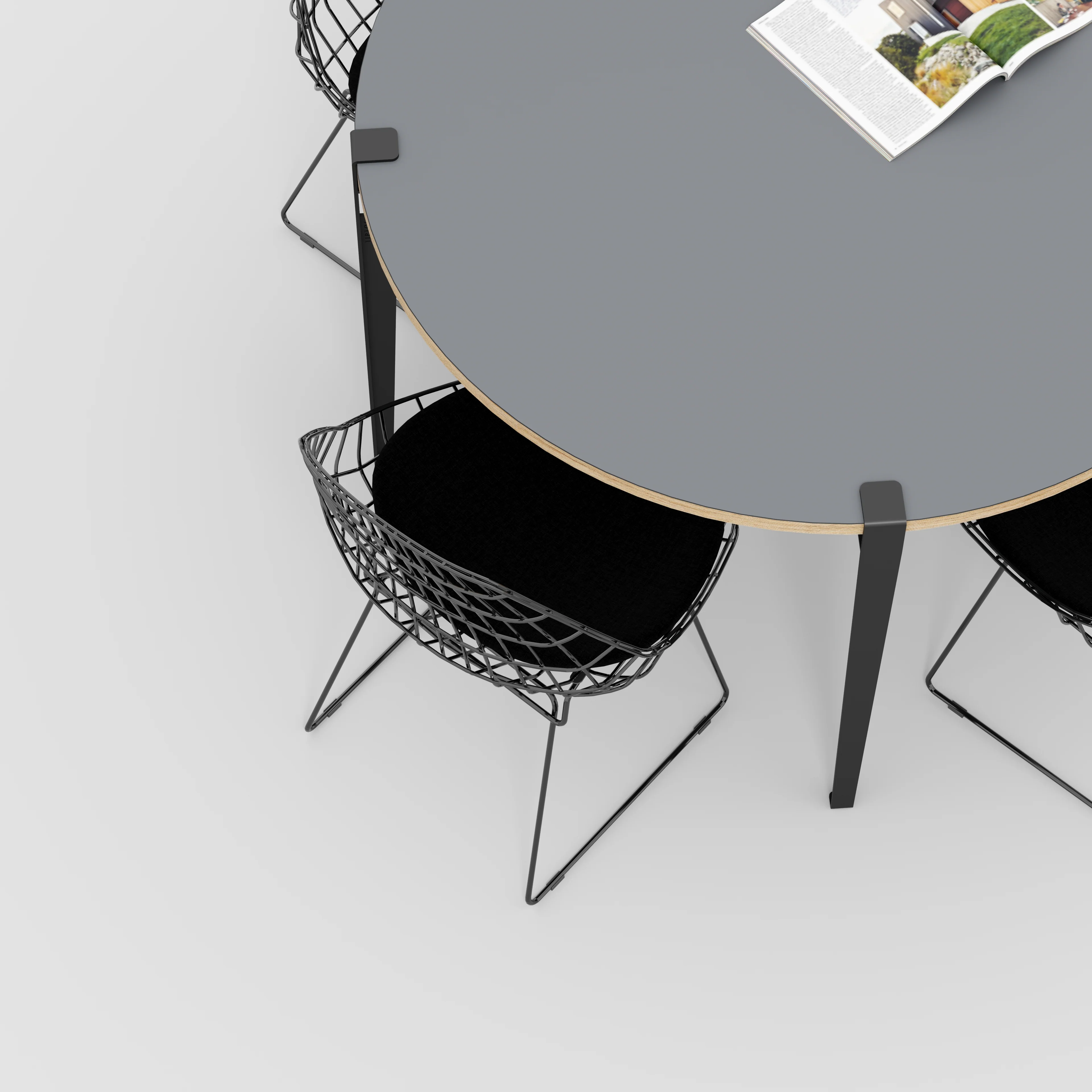 Plywood Round Table with Black Tiptoe Legs - Formica Tornado Grey - 1200(dia) x 750(h) - Image 3