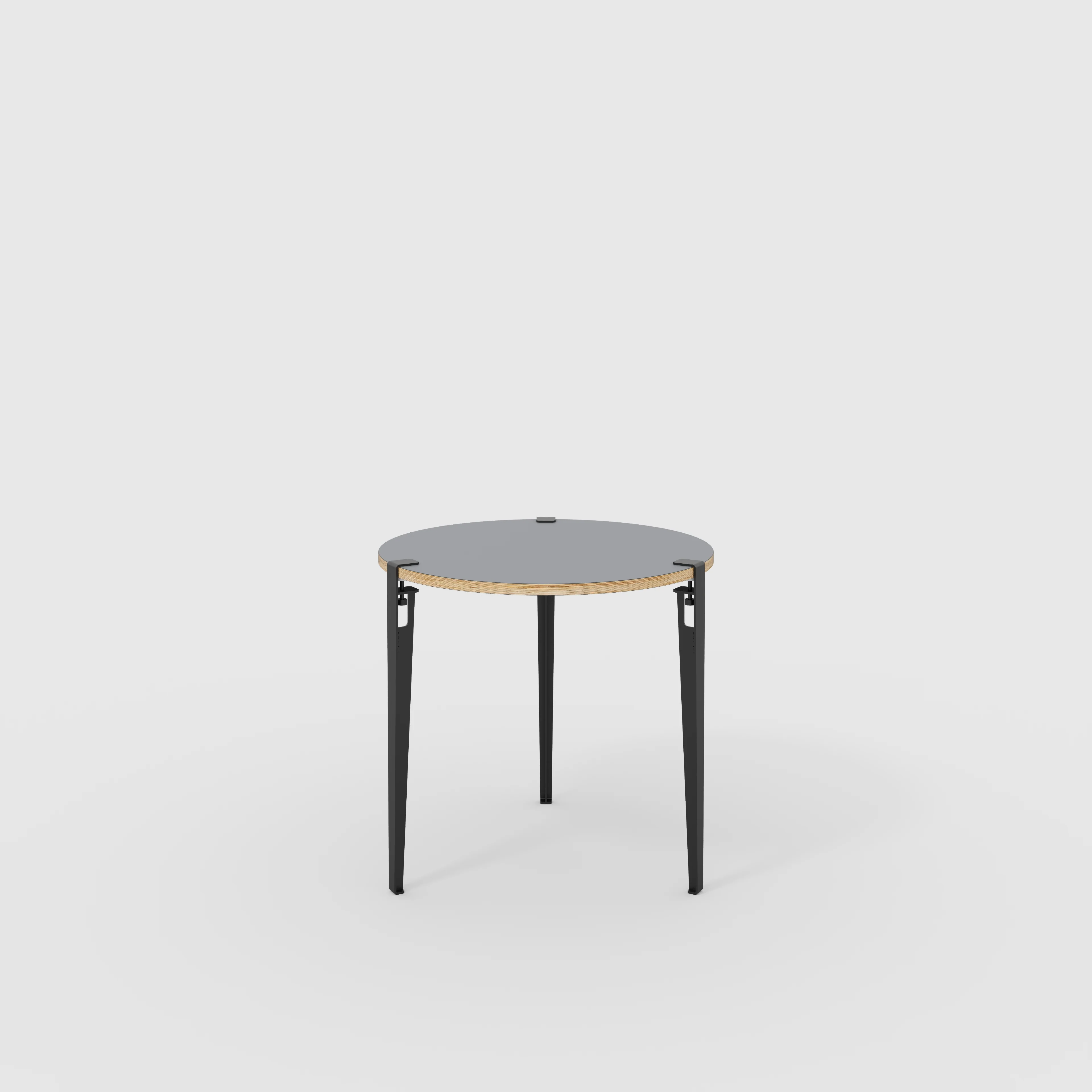 Plywood Round Table with Black Tiptoe Legs - Formica Tornado Grey - 800(dia) x 750(h)