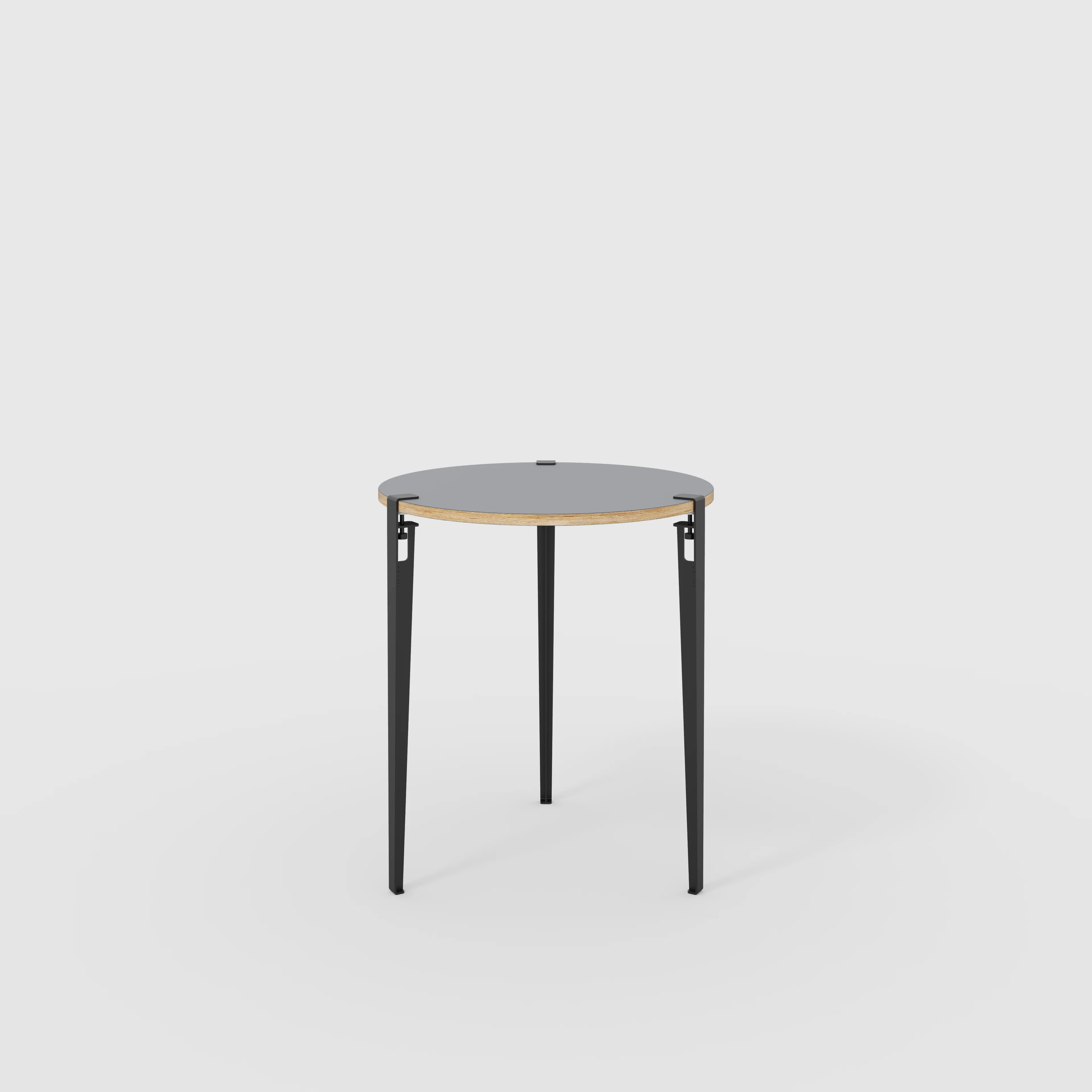 Plywood Round Table with Black Tiptoe Legs - Formica Tornado Grey - 800(dia) x 900(h)