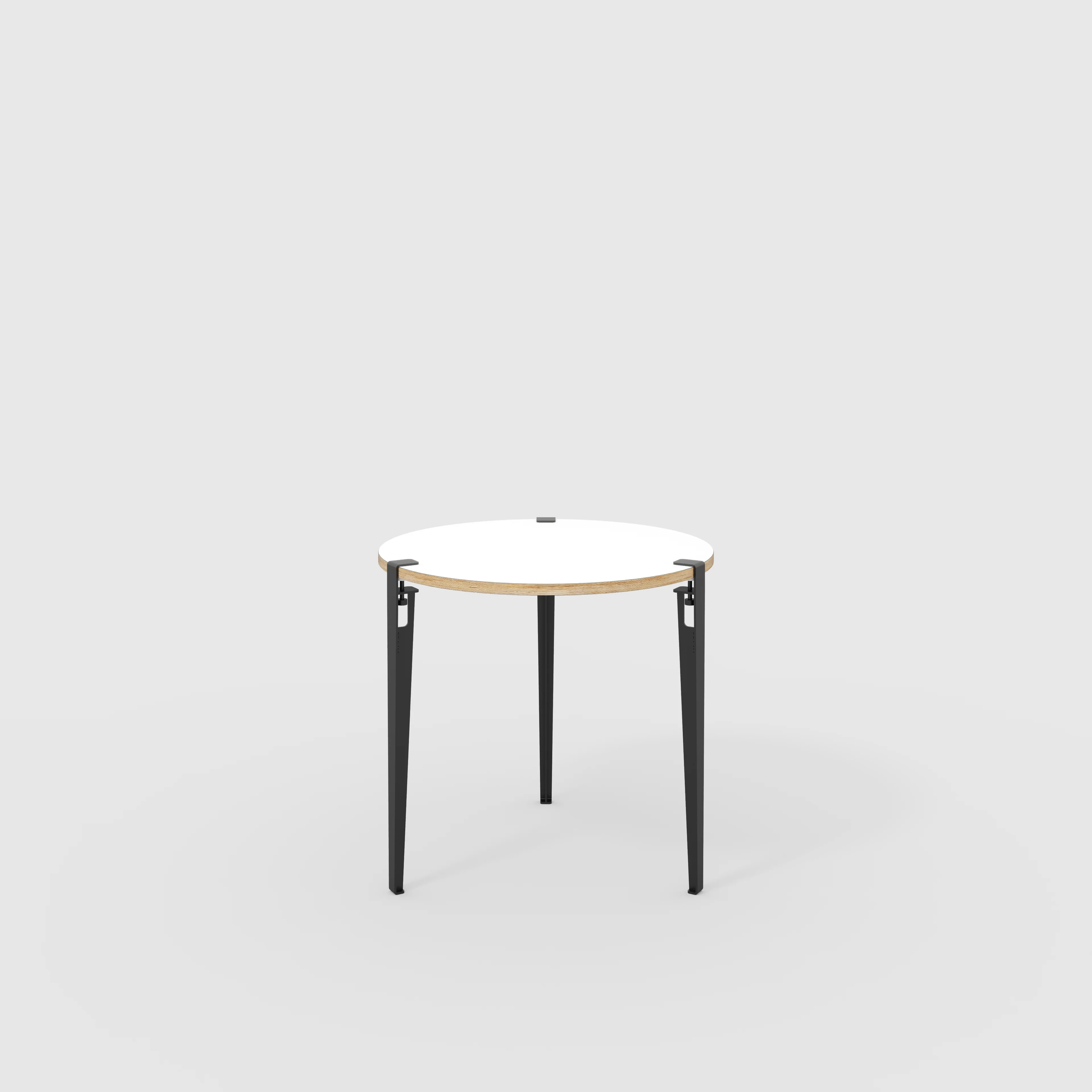Plywood Round Table with Black Tiptoe Legs - Formica White - 800(dia) x 750(h)