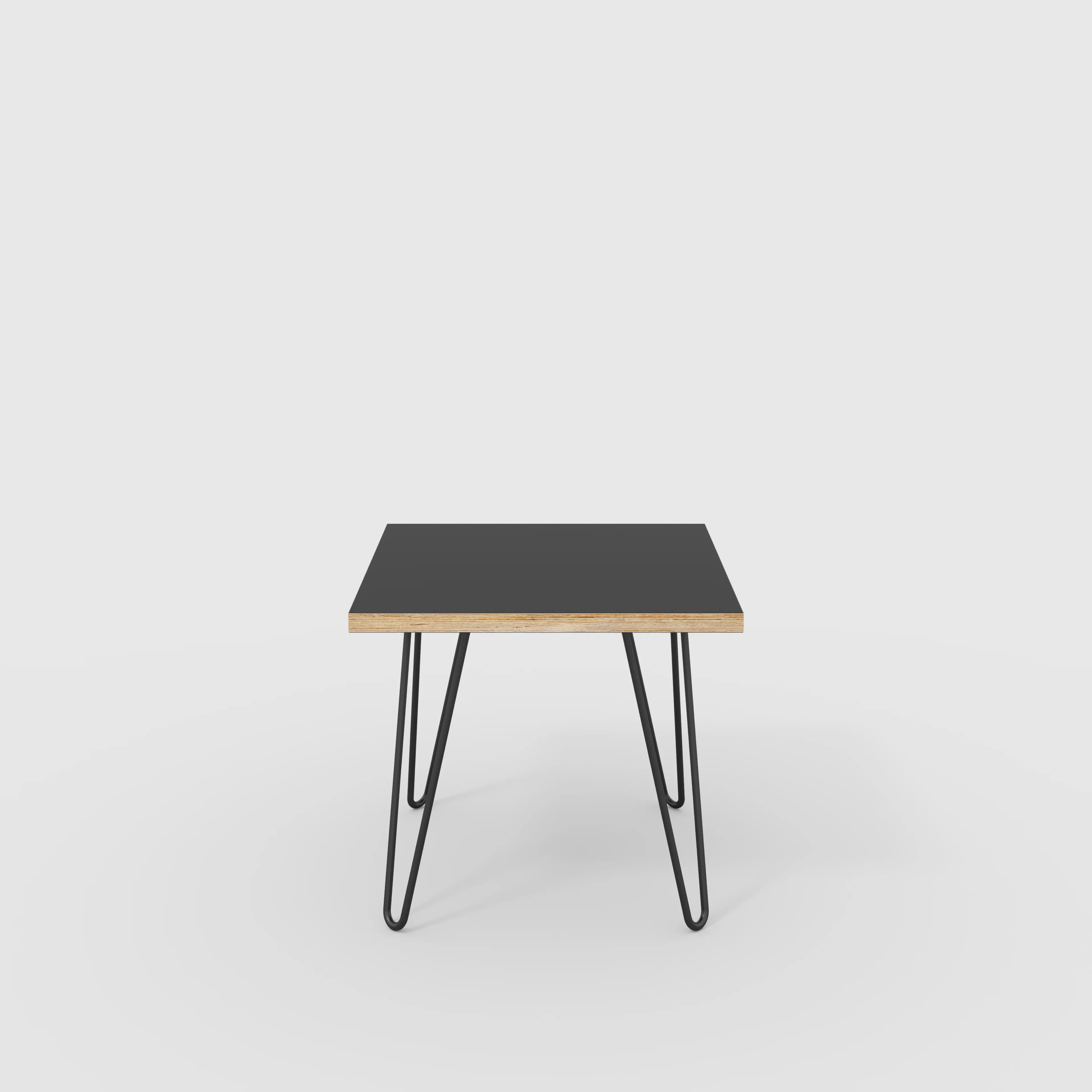 Plywood Side Table with Black Hairpin Legs - Formica Diamond Black - 500(w) x 500(d) x 425(h)