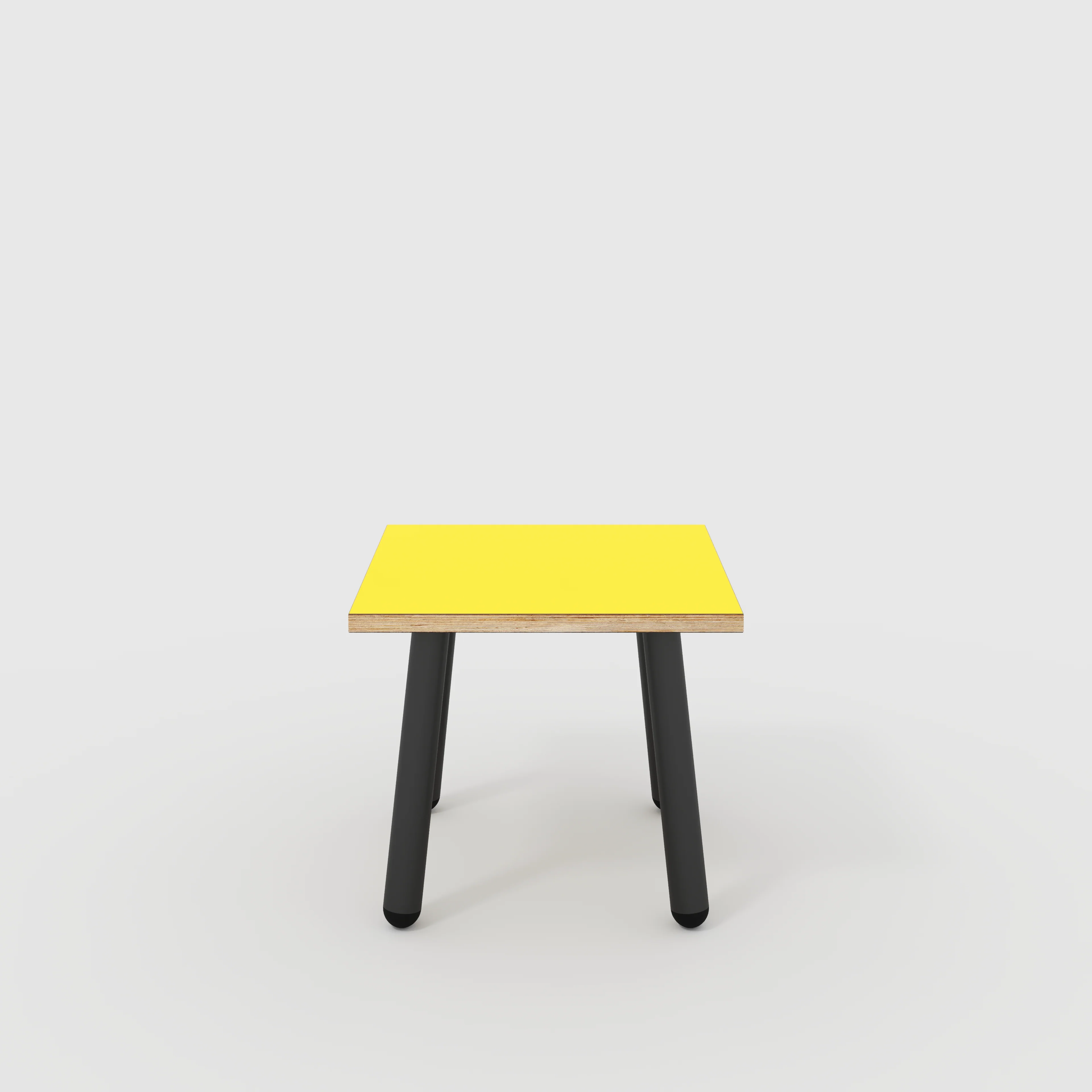 Plywood Side Table with Round Single Pin Legs - Formica Chrome Yellow - 500(w) x 500(d) x 425(h)