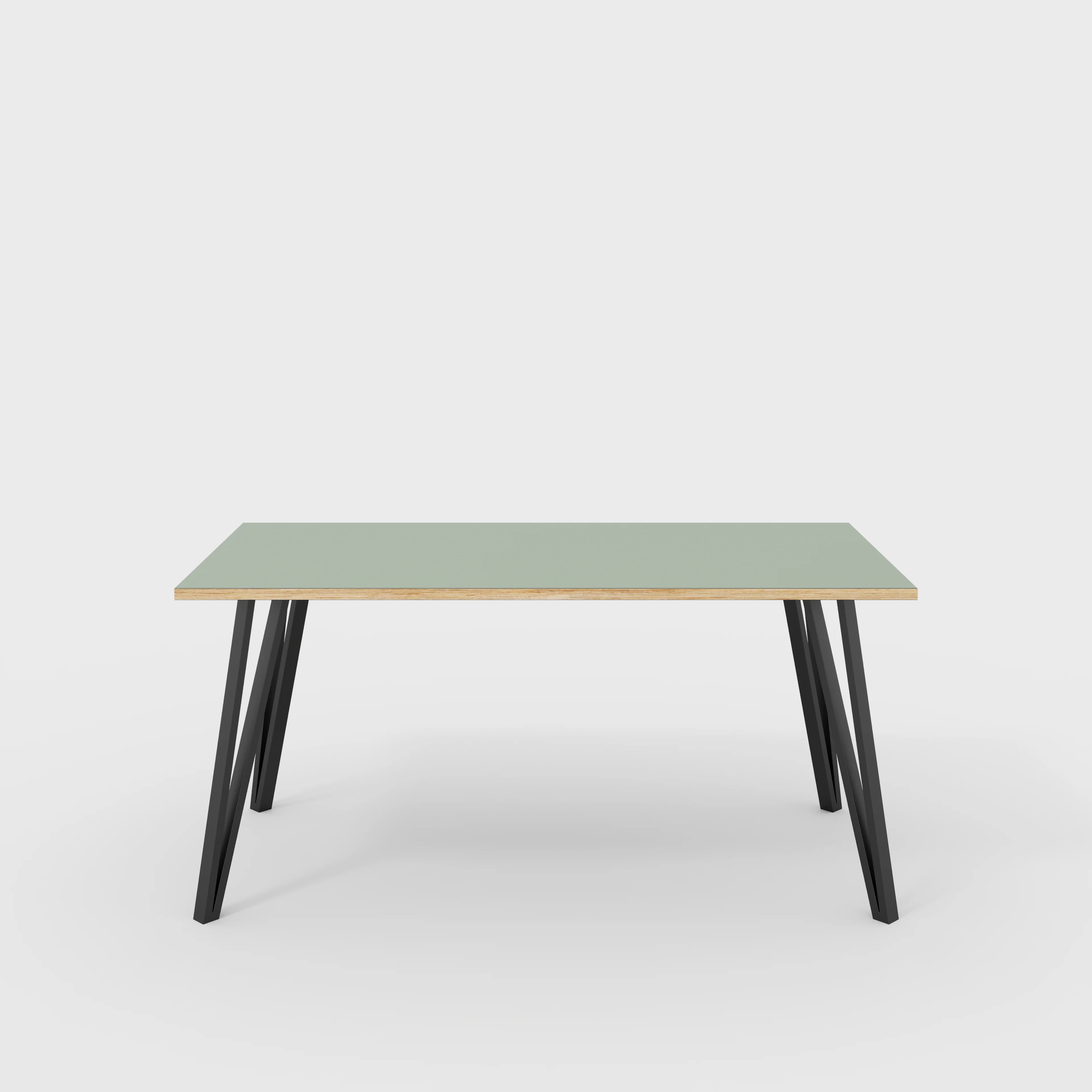 Plywood Table with Black Box Hairpin Legs - Formica Green Slate - 1600(w) x 800(d) x 735(h)