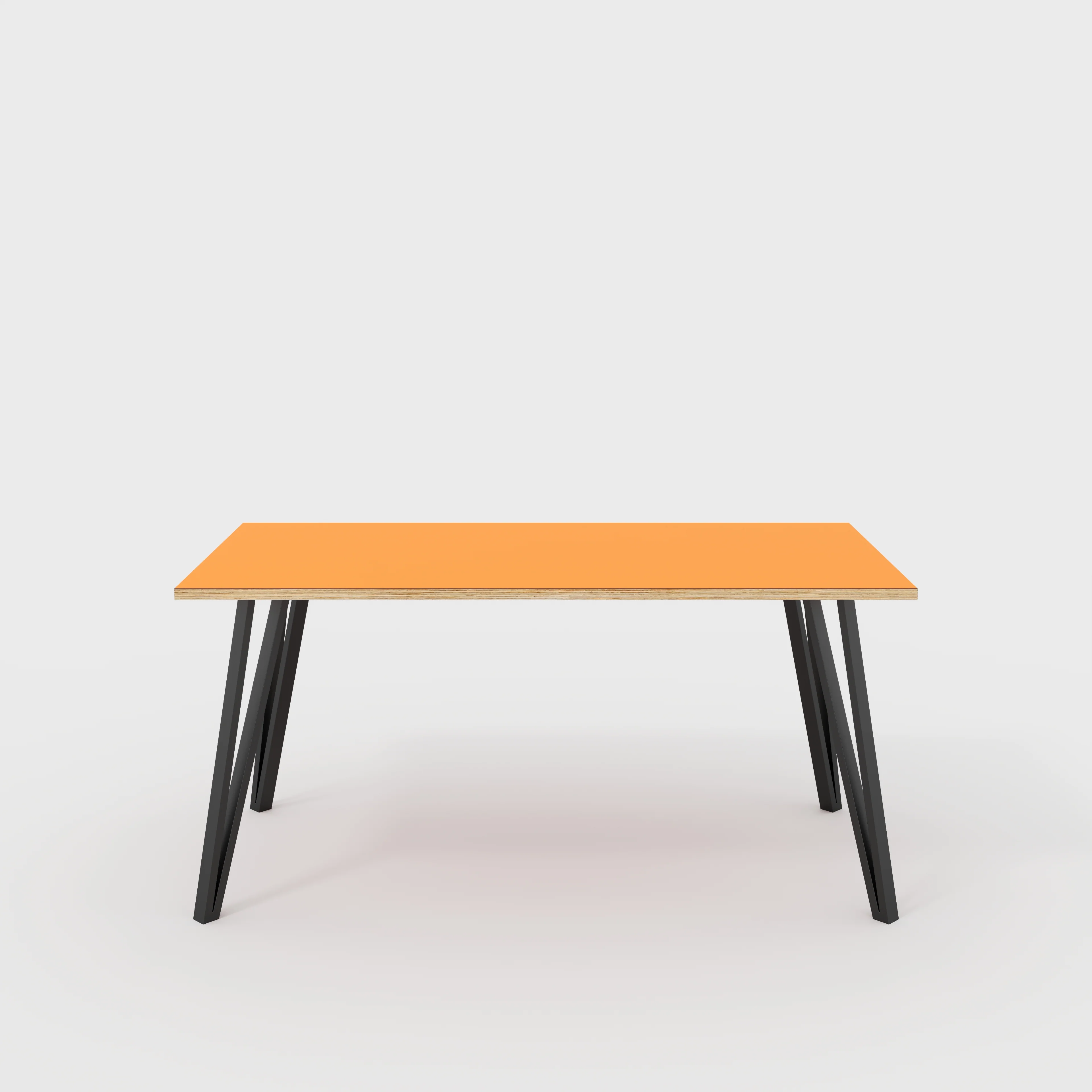 Plywood Table with Black Box Hairpin Legs - Formica Levante Orange - 1600(w) x 800(d) x 735(h)
