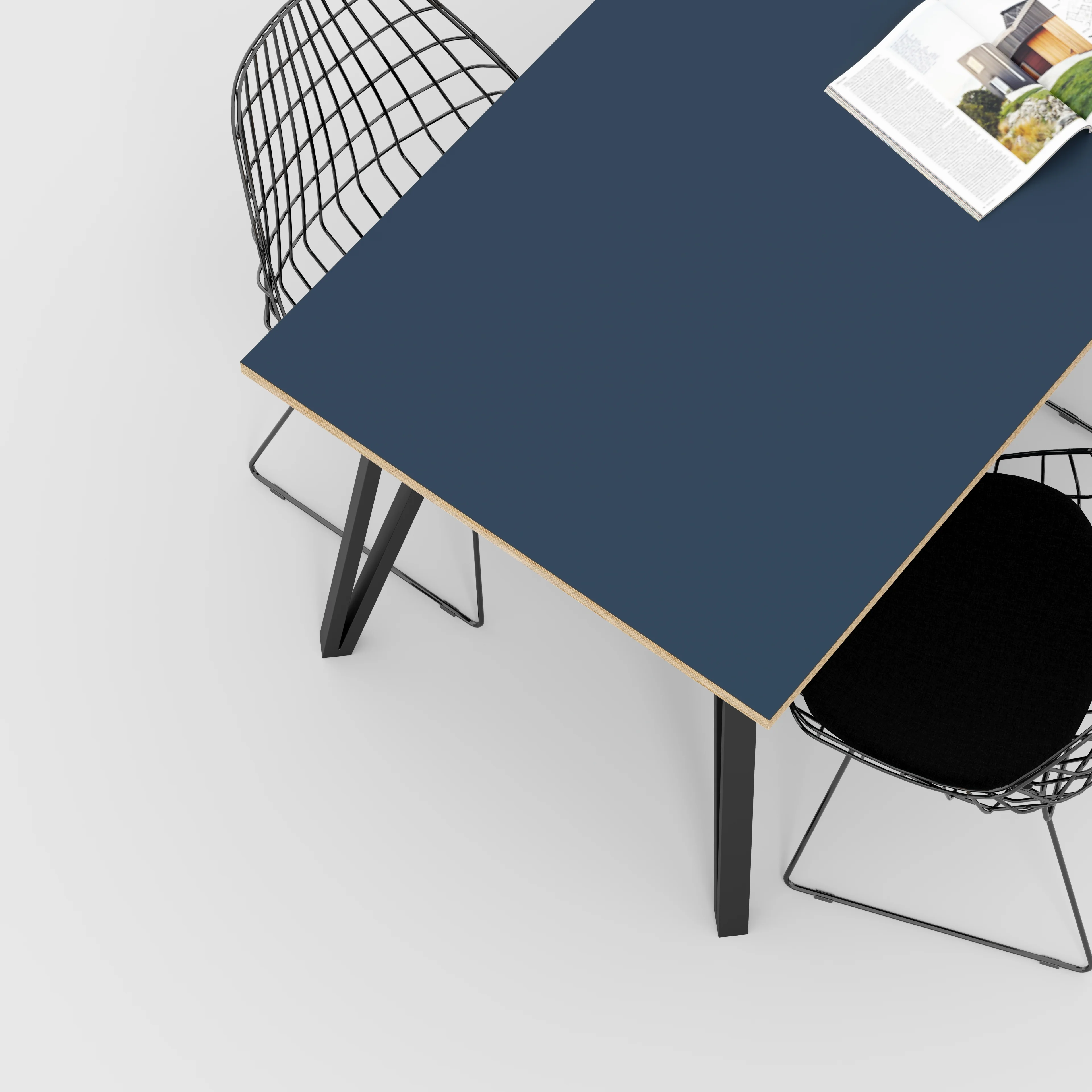 Plywood Table with Black Box Hairpin Legs - Formica Night Sea Blue - 1600(w) x 800(d) x 735(h) - Image 3