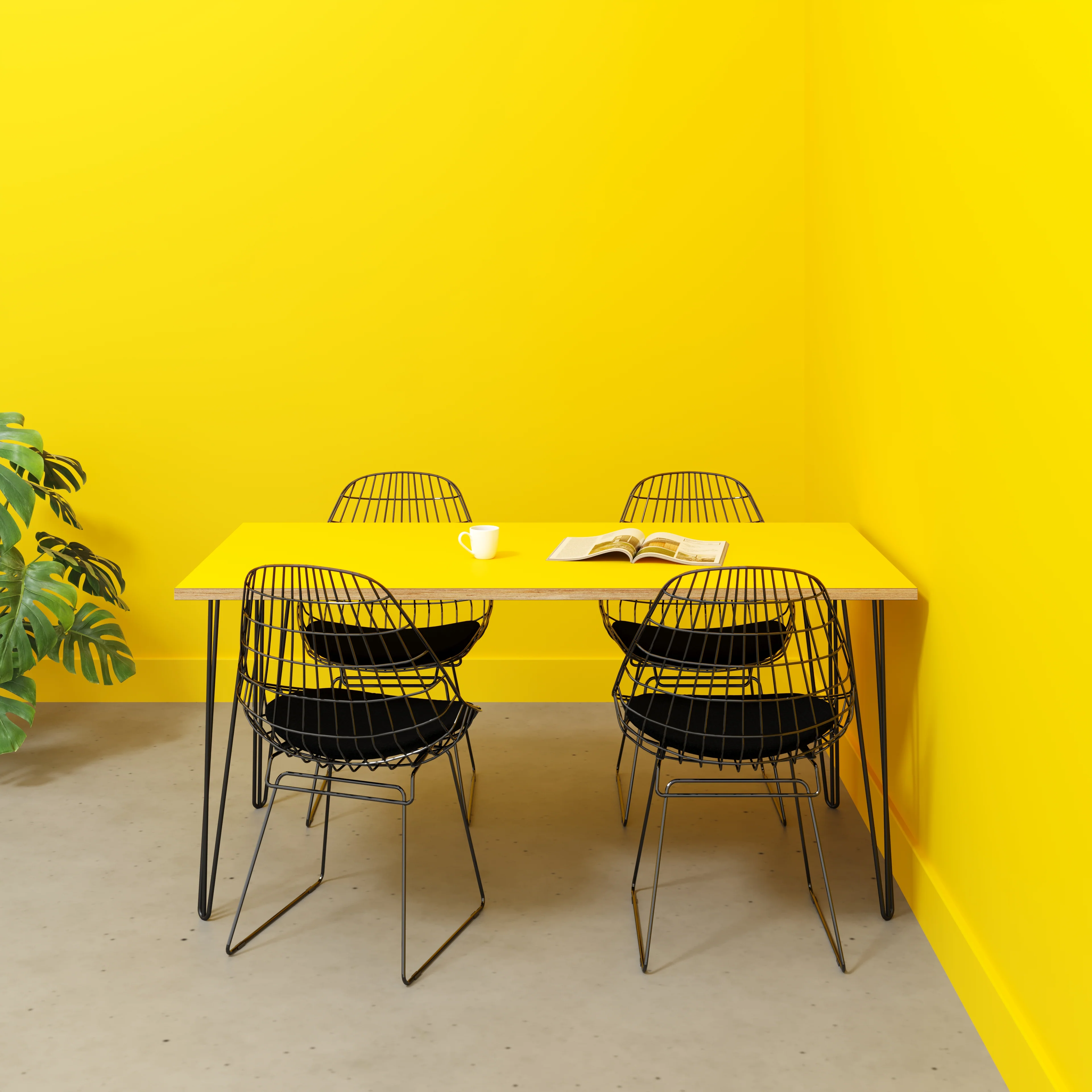 Plywood Table with Black Hairpin Legs - Formica Chrome Yellow - 1600(w) x 800(d) - Image 2