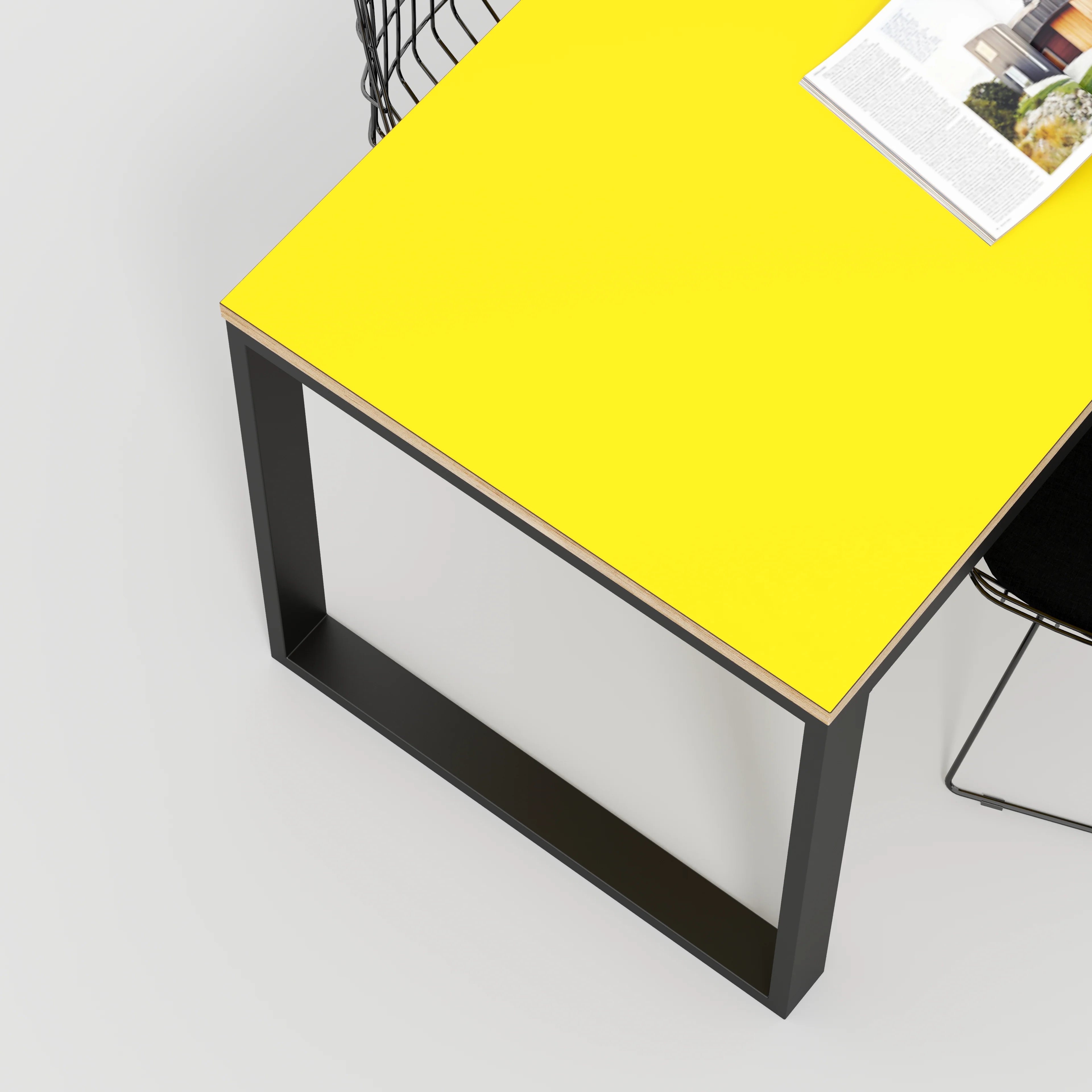 Plywood Table with Black Industrial Frame - Formica Chrome Yellow - 1200(w) x 745(d) x 735(h) - Image 3
