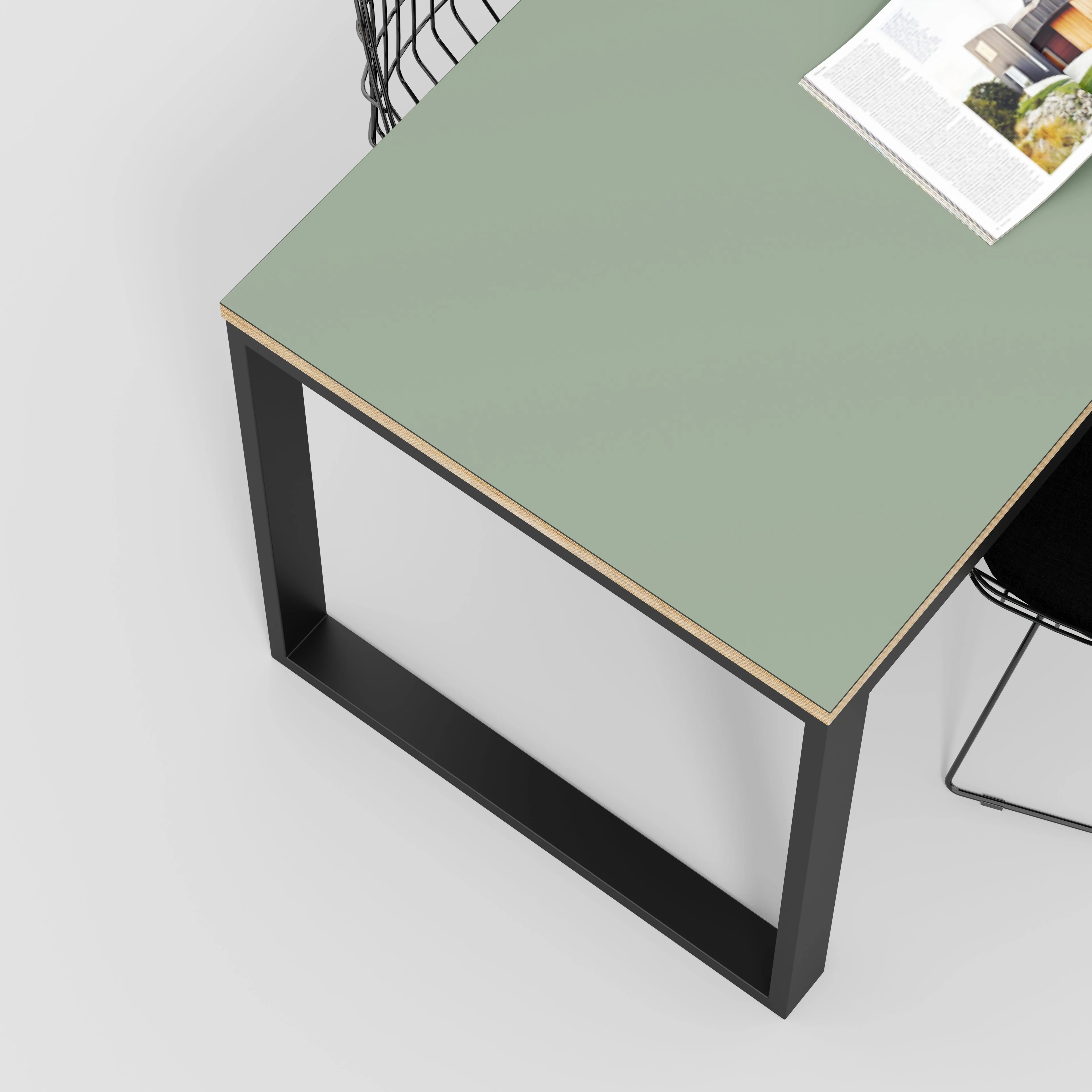 Plywood Table with Black Industrial Frame - Formica Green Slate - 1500(w) x 745(d) x 735(h) - Image 3