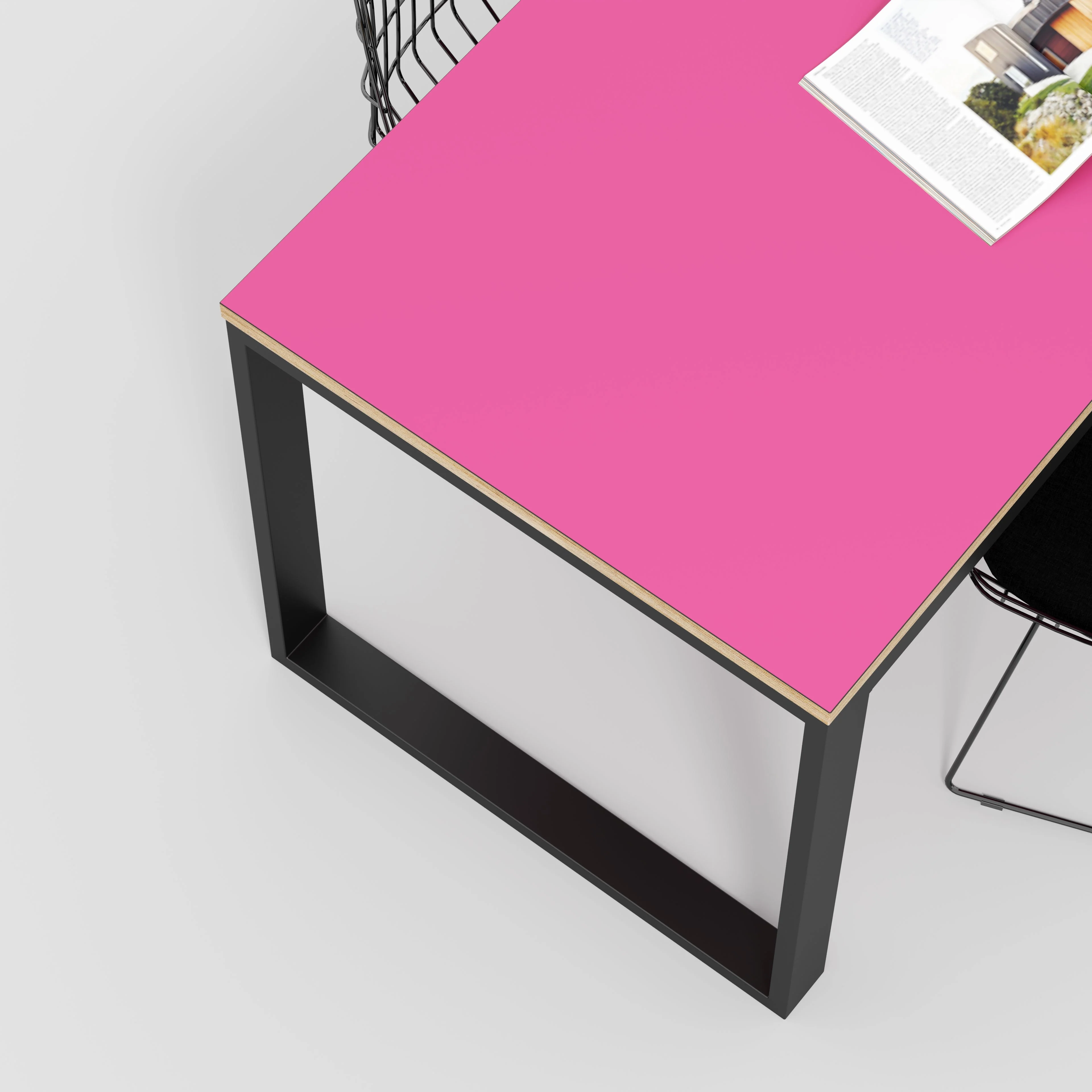 Plywood Table with Black Industrial Frame - Formica Juicy Pink - 1500(w) x 745(d) x 735(h) - Image 3