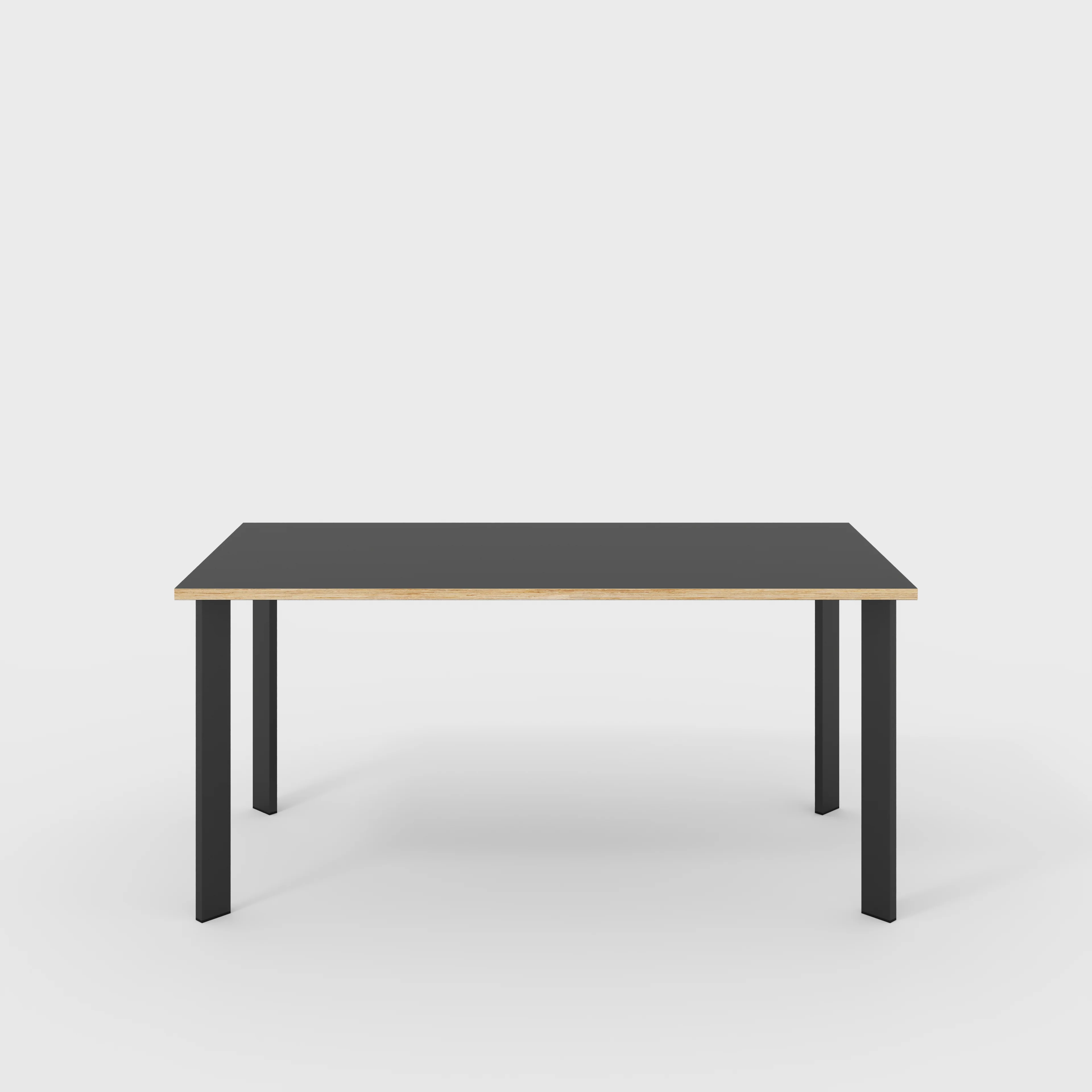 Plywood Table with Black Rectangular Single Pin Legs - Formica Diamond Black - 1600(w) x 800(d) x 735(h)