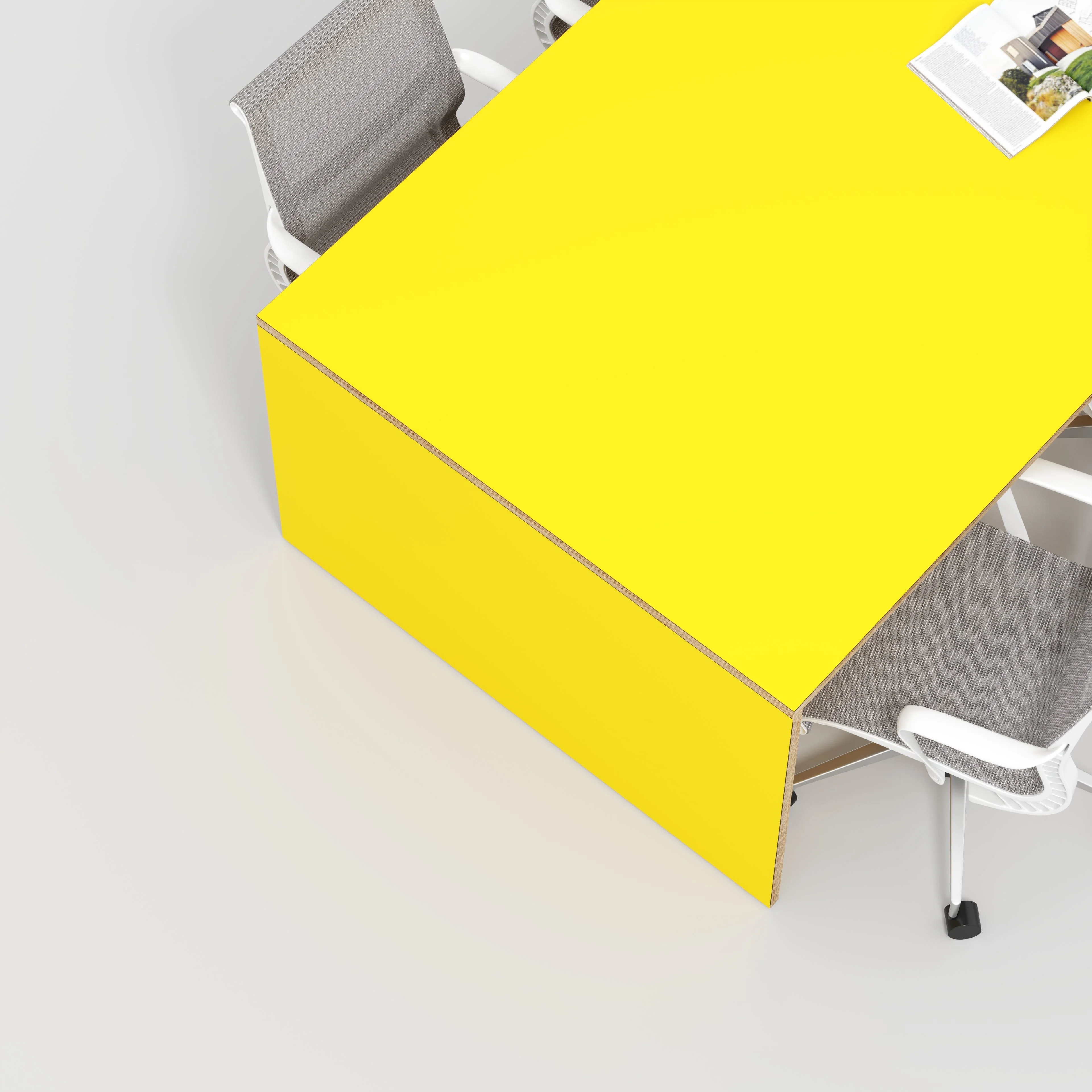 Plywood Table with Solid Sides - Formica Chrome Yellow - 5600(w) x 1000(d) x 750(h) - Image 3
