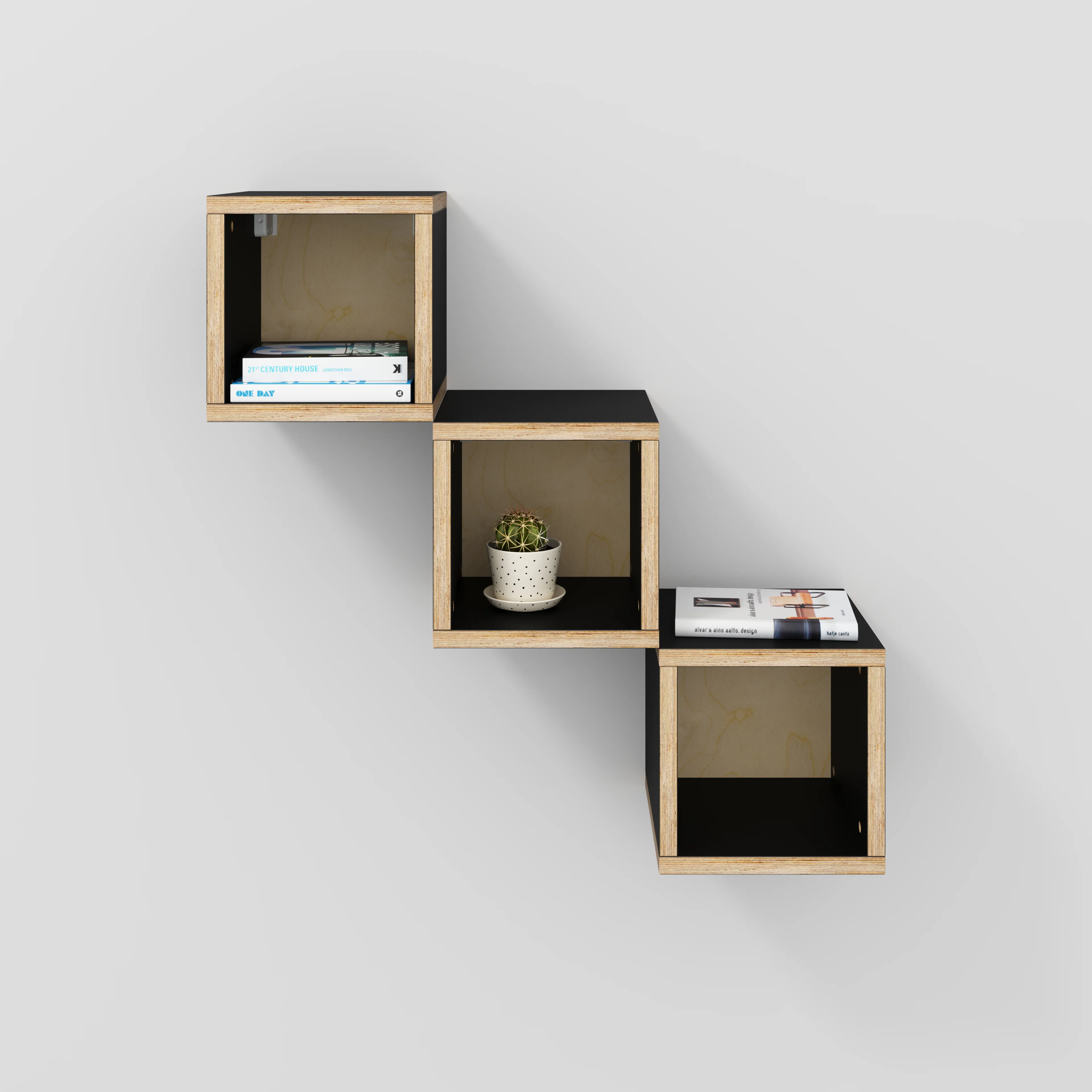 Plywood Wall Hung Box Storage - Formica Diamond Black - 300(w) x 300(d) x 300(h) - Image 2