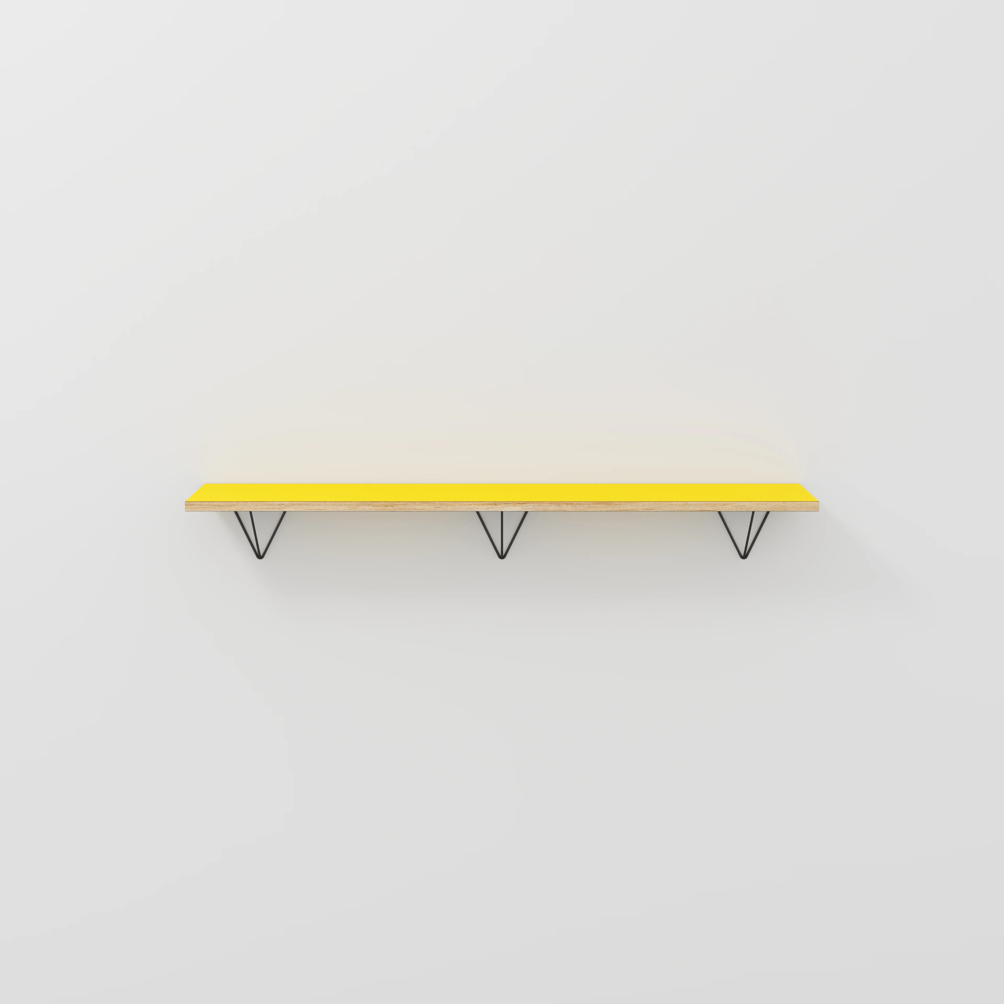 Plywood Wall Shelf with Prism Brackets - Formica Chrome Yellow - 1600(w) x 250(d)
