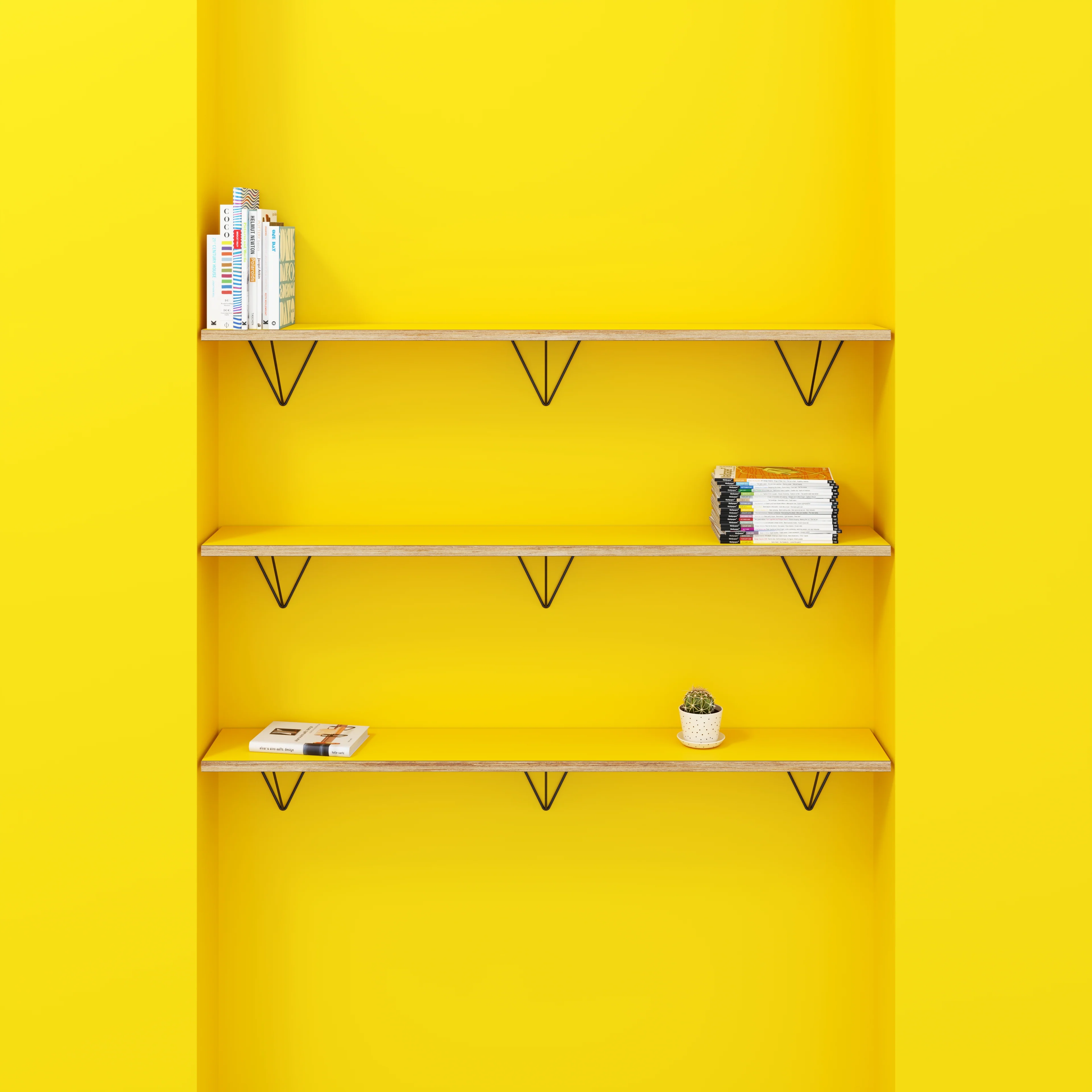 Plywood Wall Shelf with Prism Brackets - Formica Chrome Yellow - 1600(w) x 250(d) - Image 2
