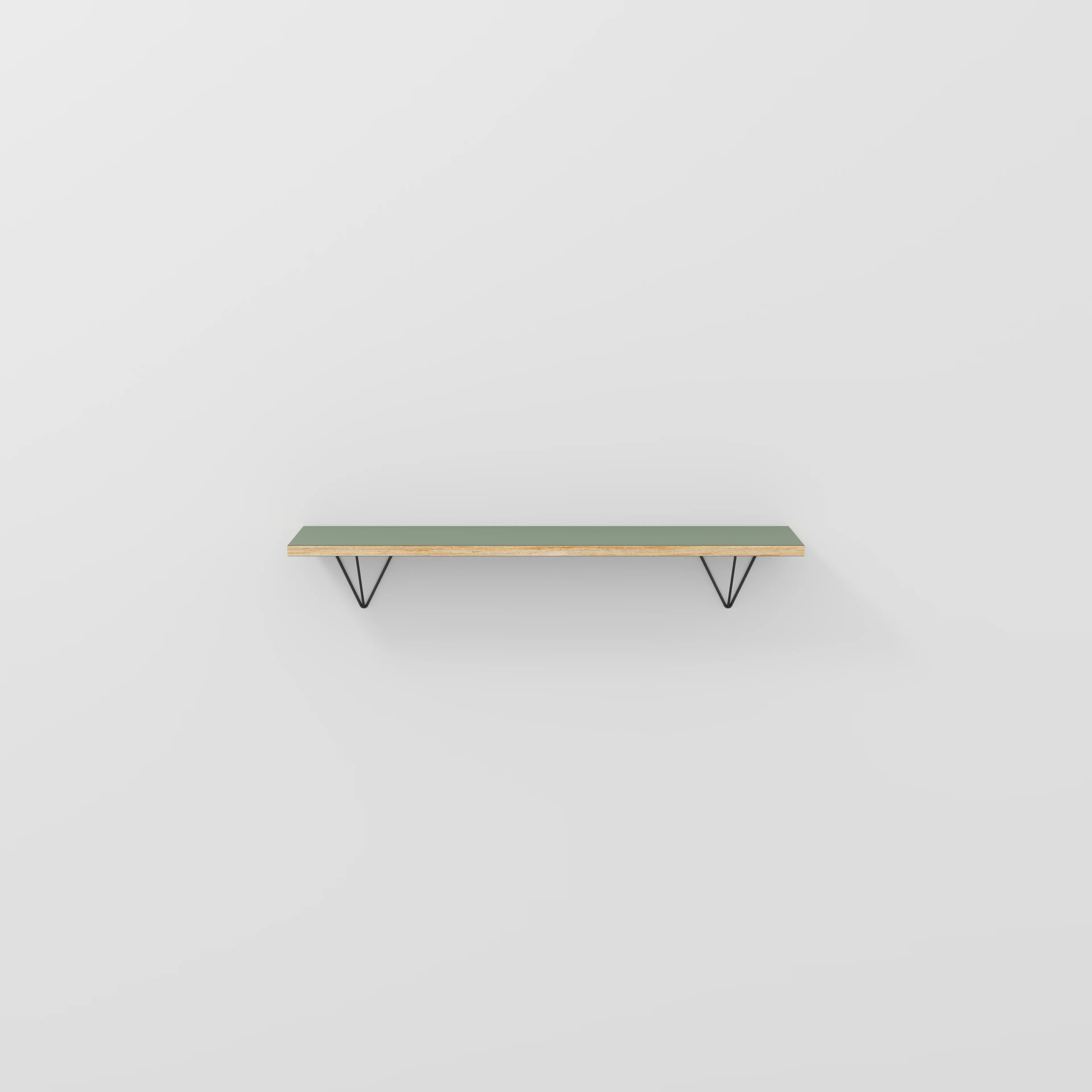 Plywood Wall Shelf with Prism Brackets - Formica Green Slate - 1200(w) x 250(d)