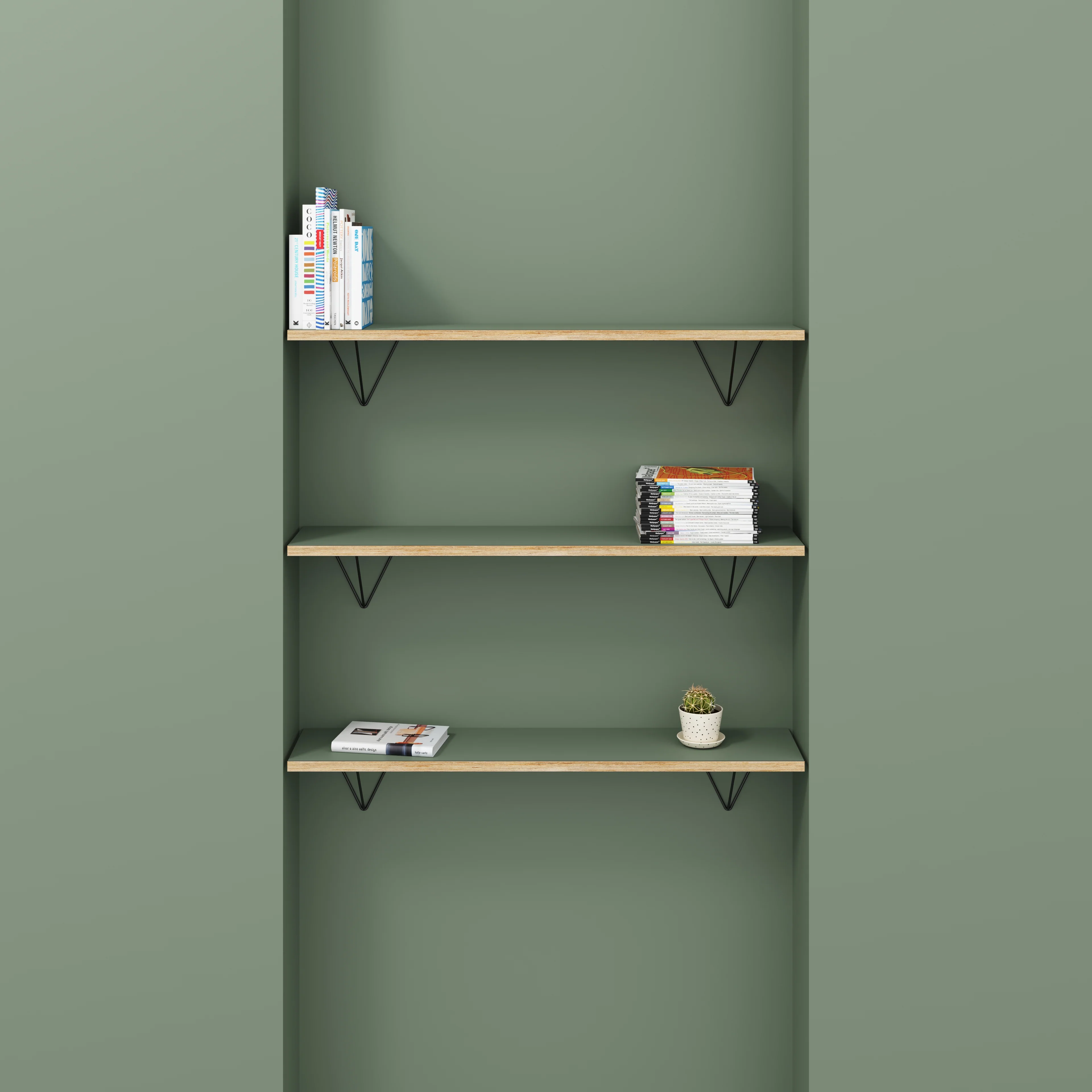 Plywood Wall Shelf with Prism Brackets - Formica Green Slate - 1200(w) x 250(d) - Image 2